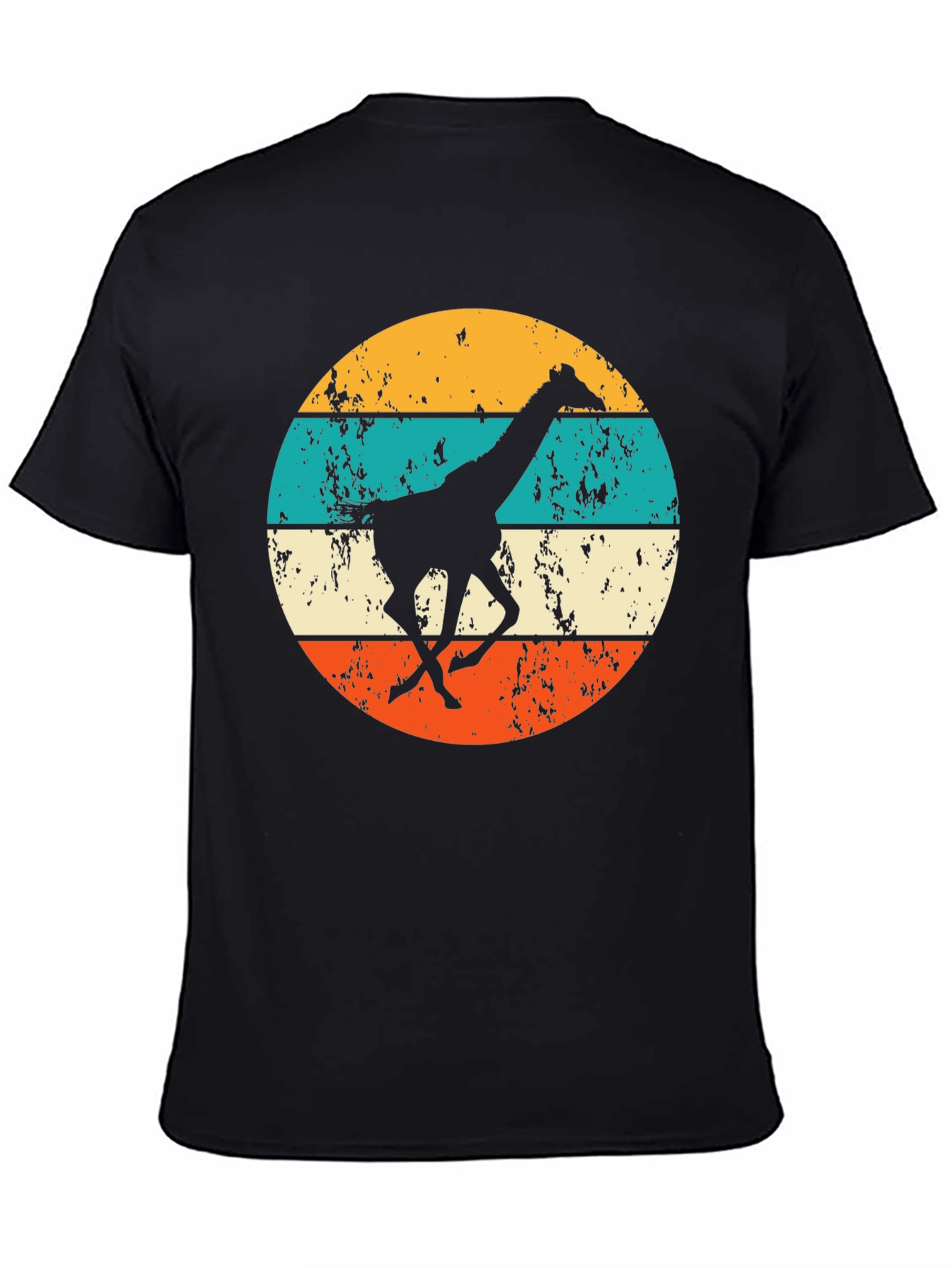 Retro Giraffe T-Shirt - Mens Black Crew Neck