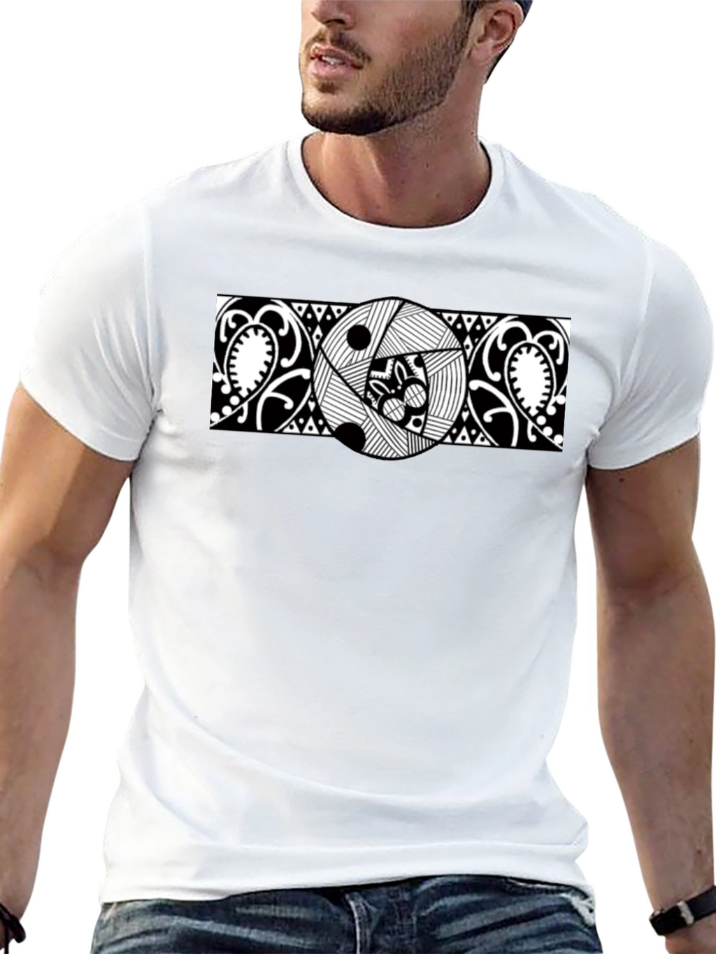 Abstract Graphic Tee - Black Cotton Casual Shirt