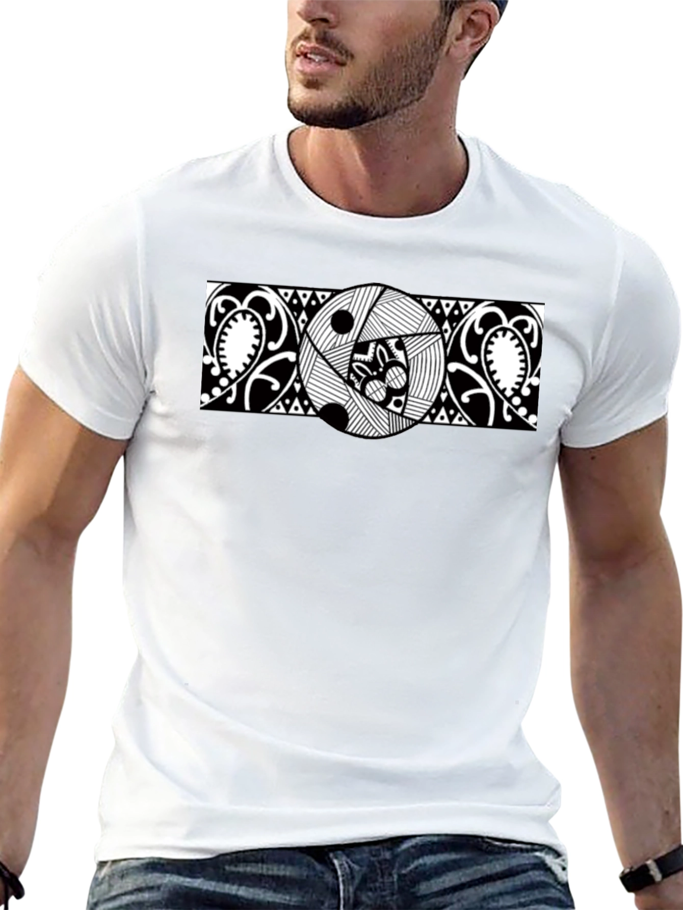 Abstract Graphic Tee - Black Cotton Casual Shirt