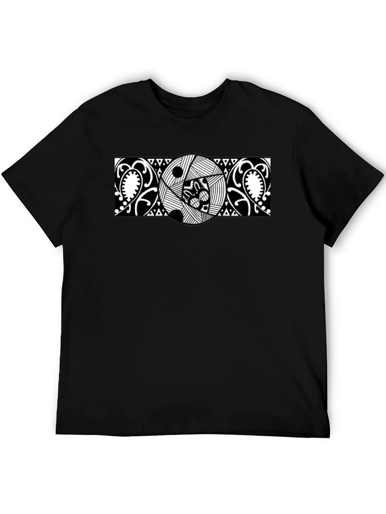 Abstract Graphic Tee - Black Cotton Casual Shirt