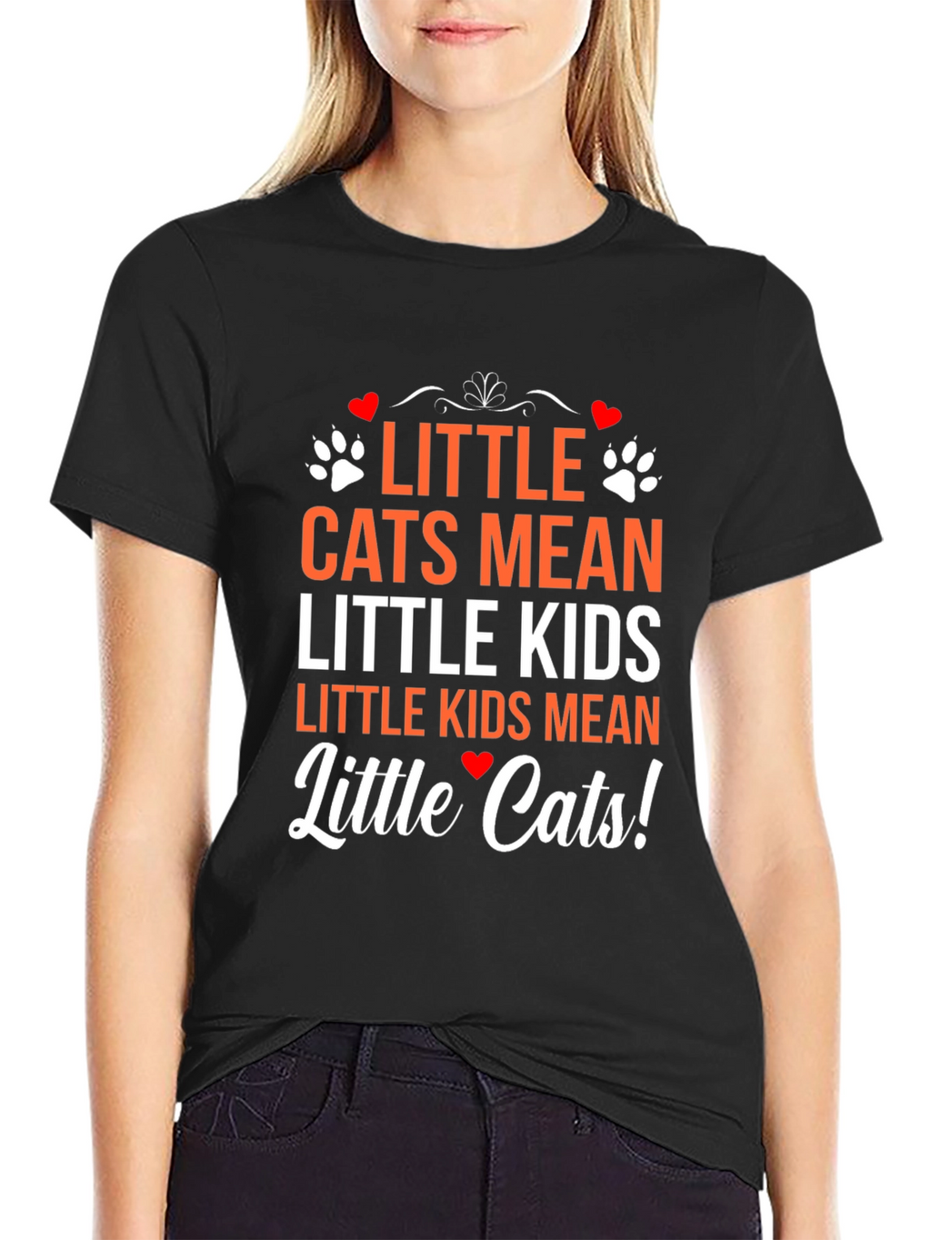 Little Cats Mean Little Kids Black Graphic T-Shirt