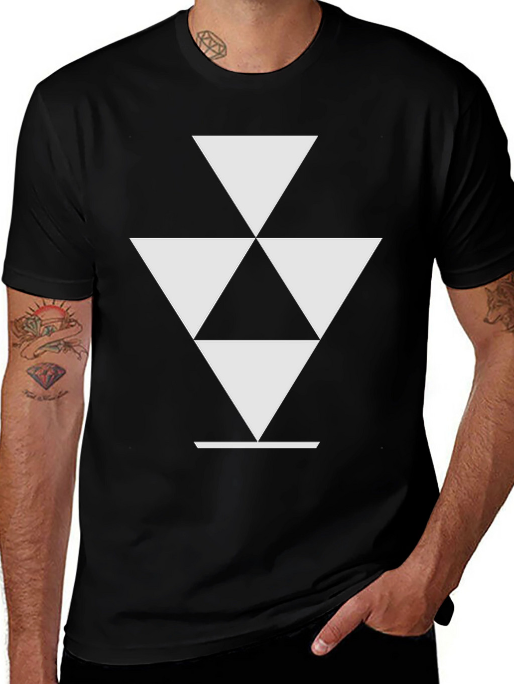 Geometric Triangle Graphic Tee - Stylish Black T-Shirt