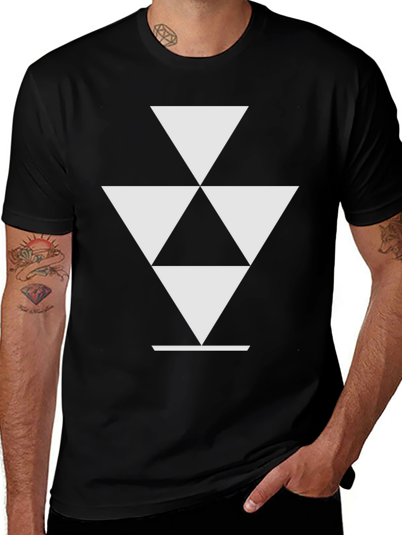 Geometric Triangle Graphic Tee - Stylish Black T-Shirt