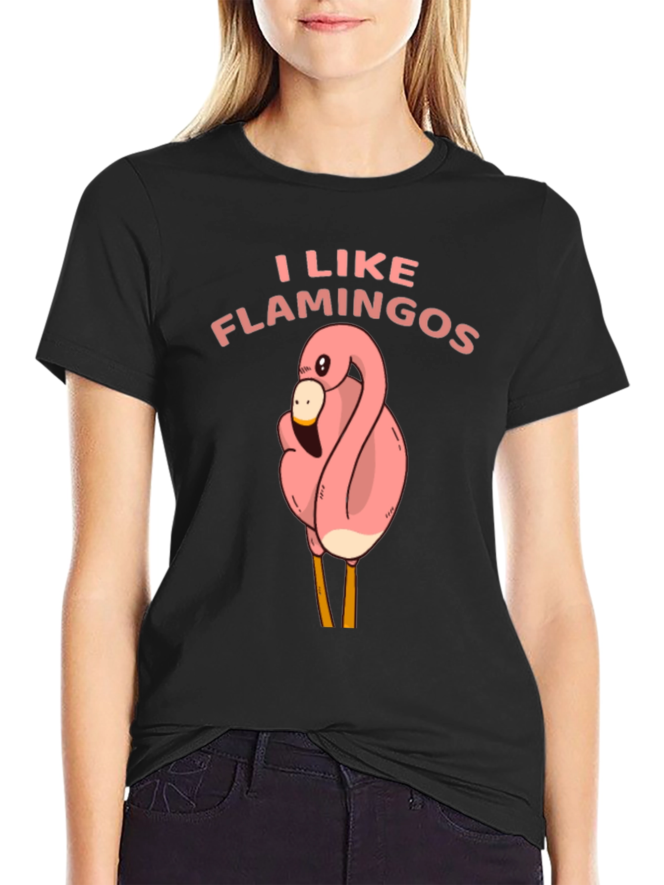 I Like Flamingos Black T-Shirt