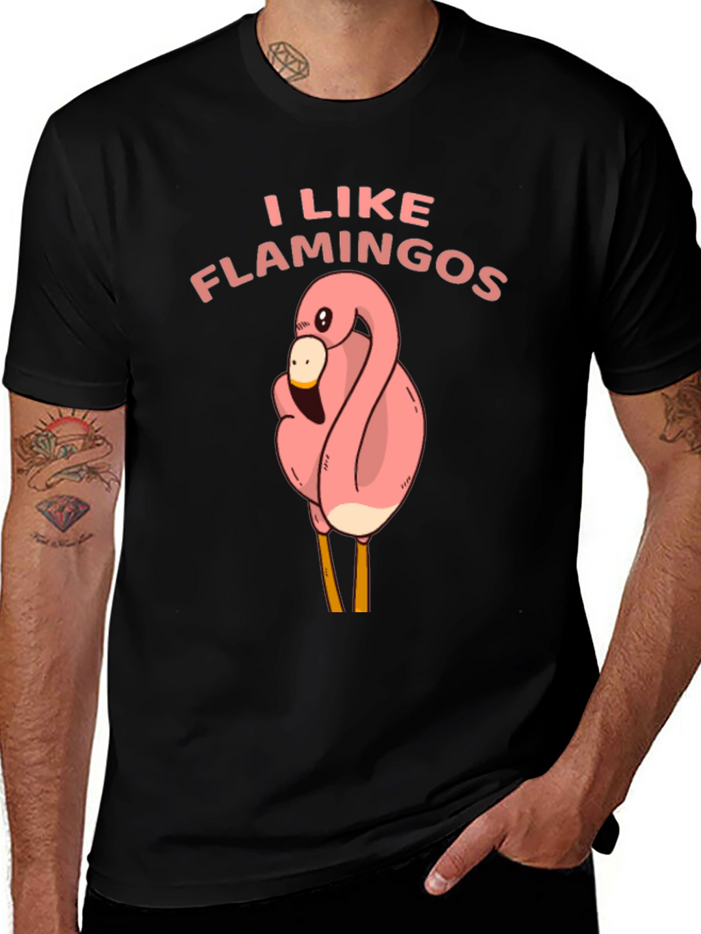 I Like Flamingos Black T-Shirt