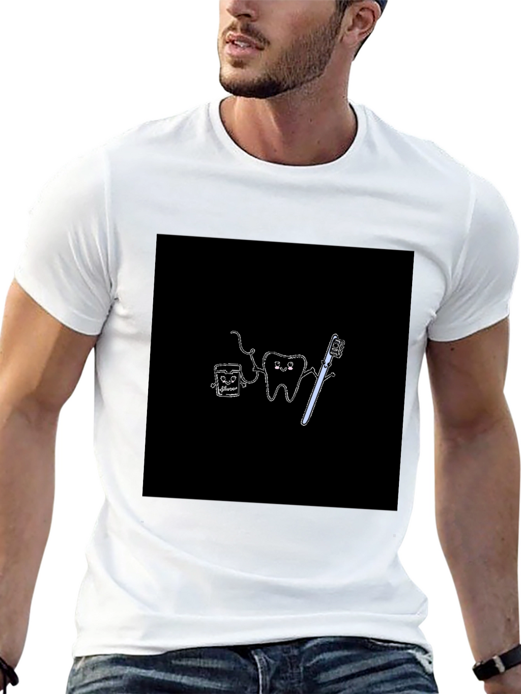 Cute Dental Cartoon Black T-Shirt