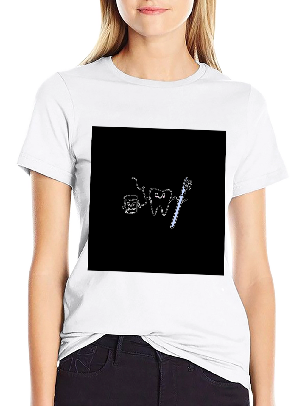 Cute Dental Cartoon Black T-Shirt