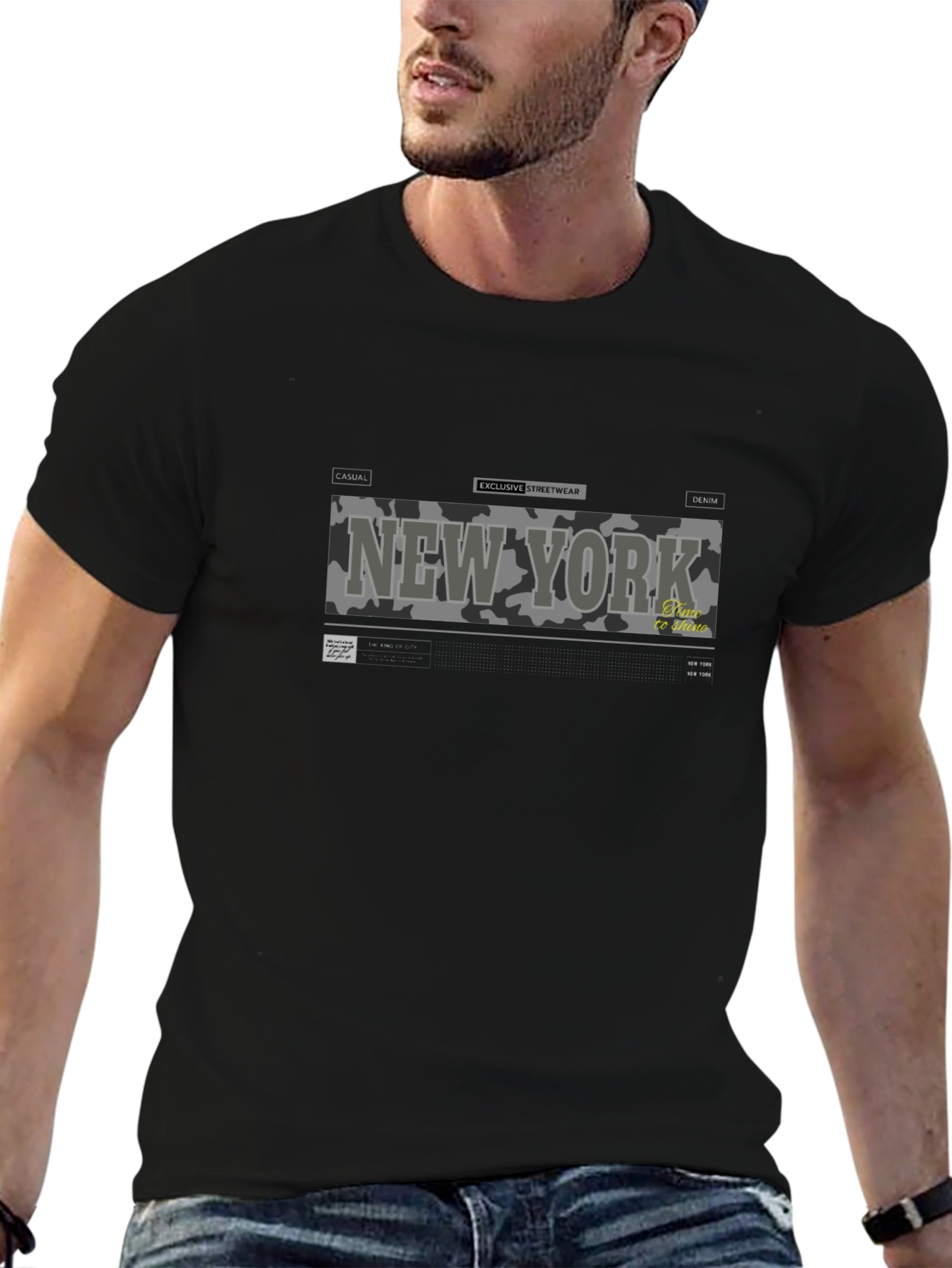 New York Camo Print Graphic Tee