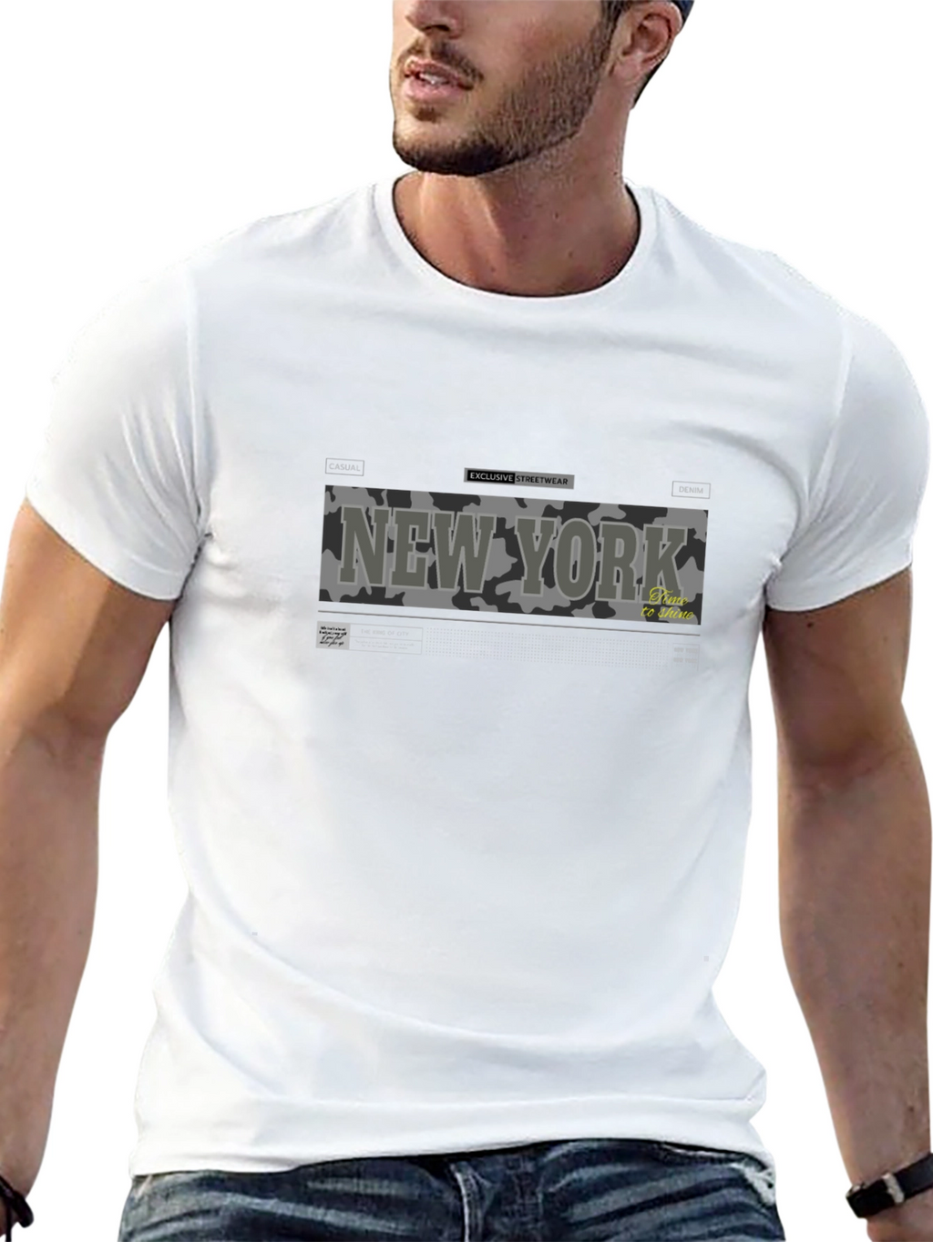 New York Camo Print Graphic Tee