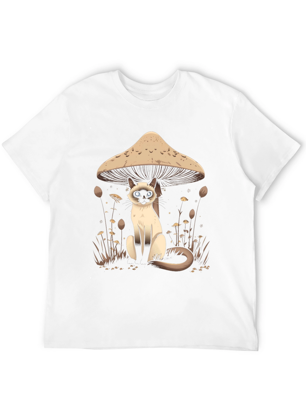 Mushroom Cat Graphic Tee - Black Cotton T-Shirt