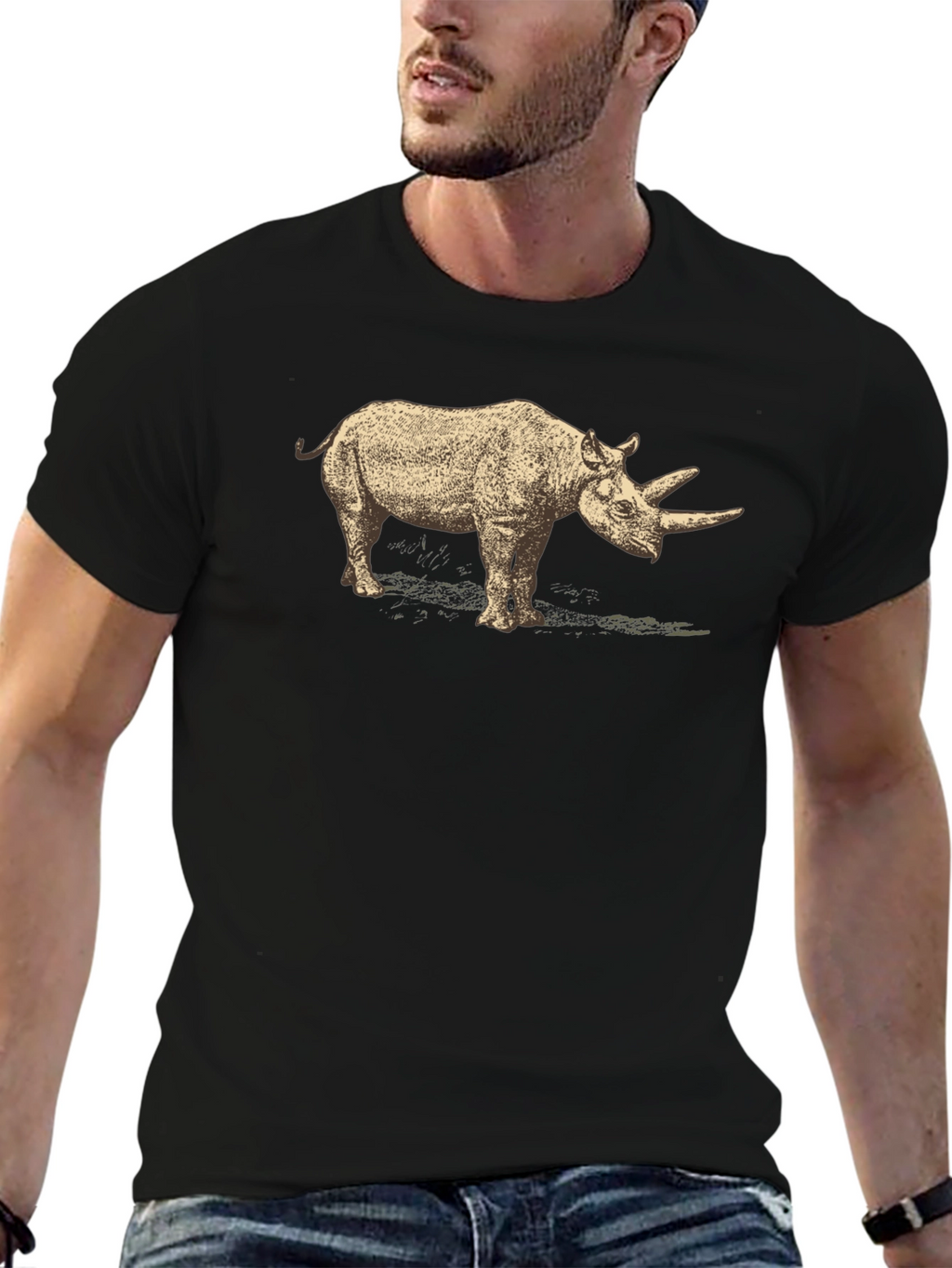Rhino Graphic Tee - Black Cotton T-Shirt
