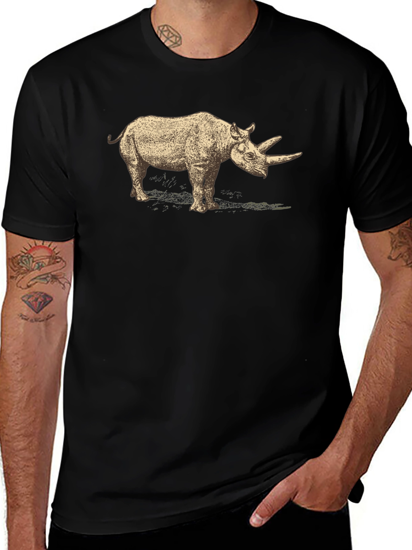 Rhino Graphic Tee - Black Cotton T-Shirt
