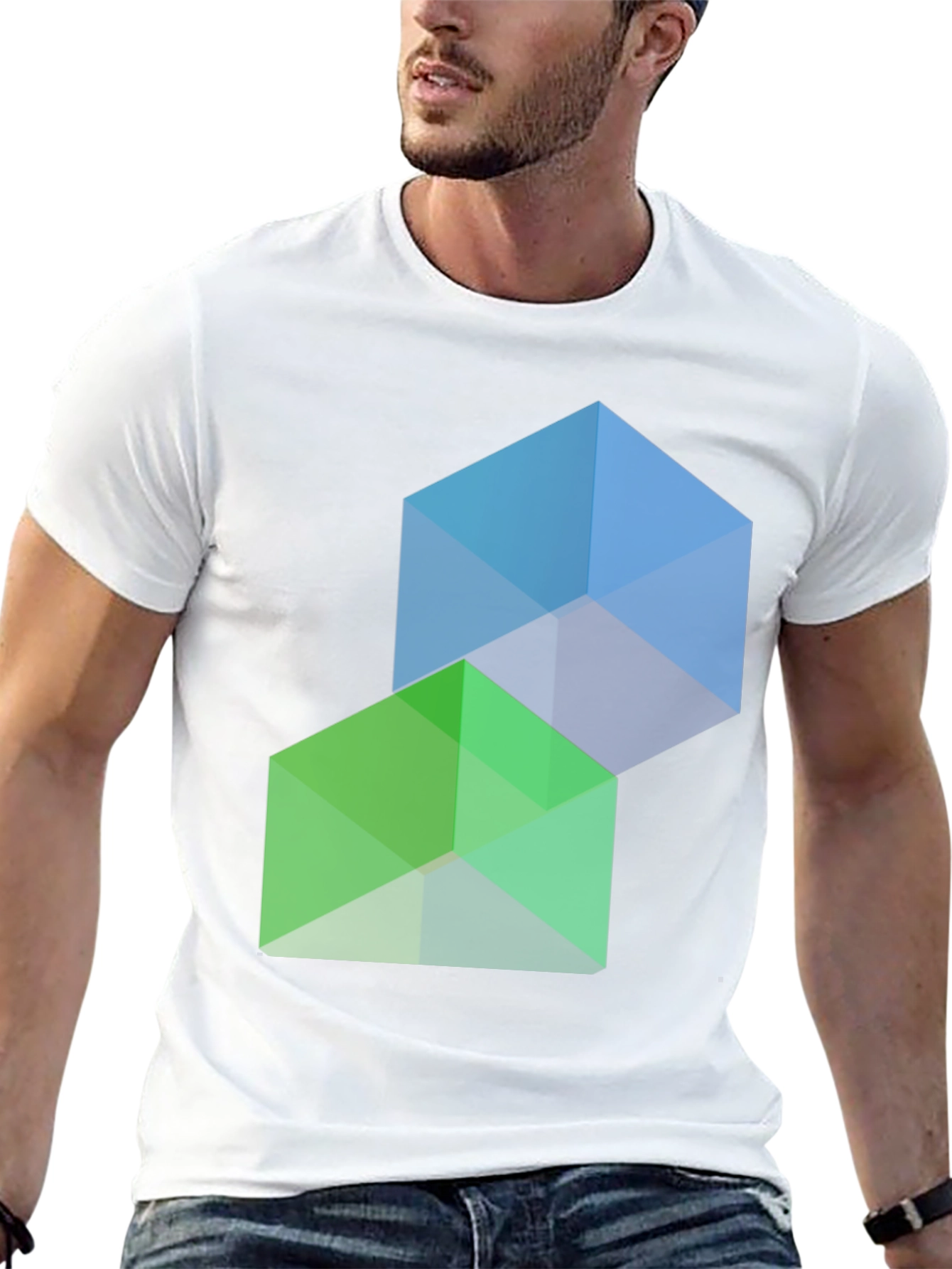 Geometric Cube Graphic Tee - Modern Style