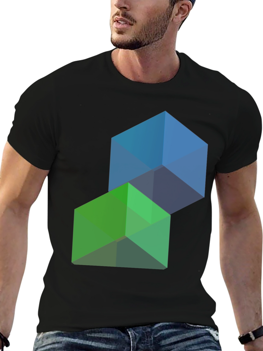 Geometric Cube Graphic Tee - Modern Style