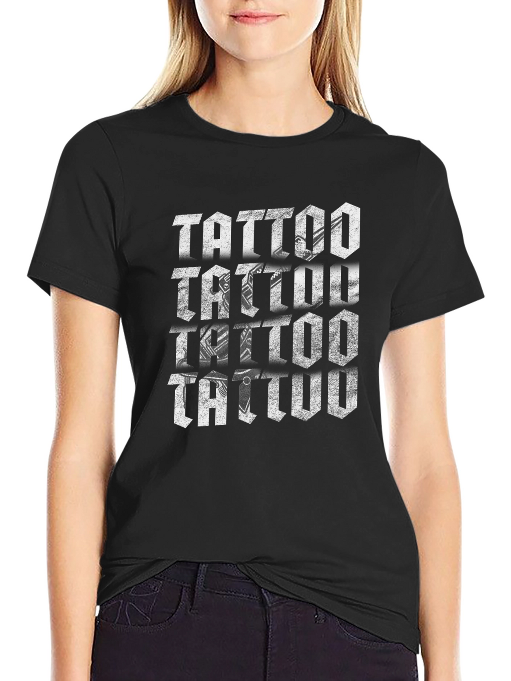 Tattoo Print Black Crew Neck T-Shirt