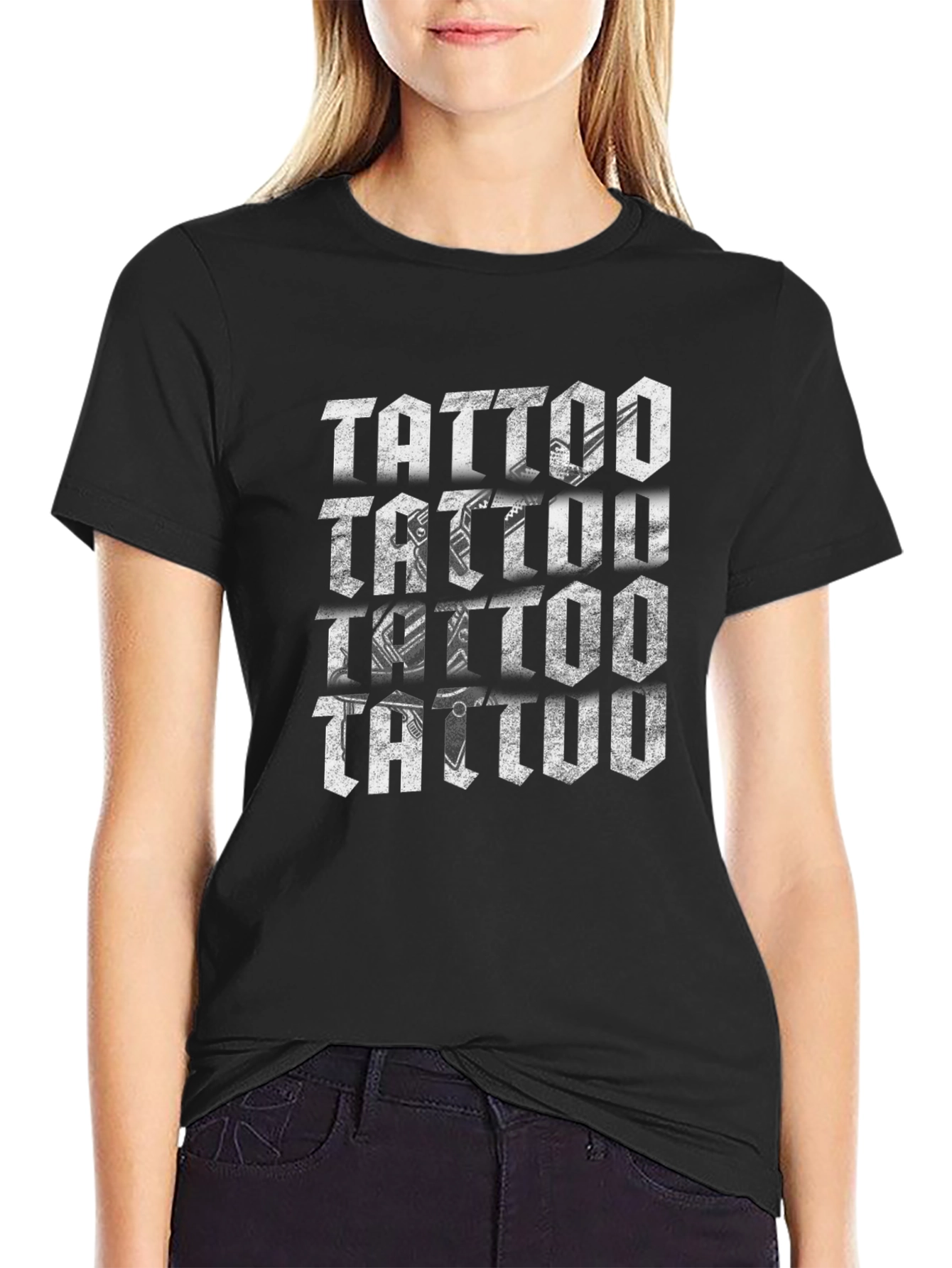 Tattoo Print Black Crew Neck T-Shirt