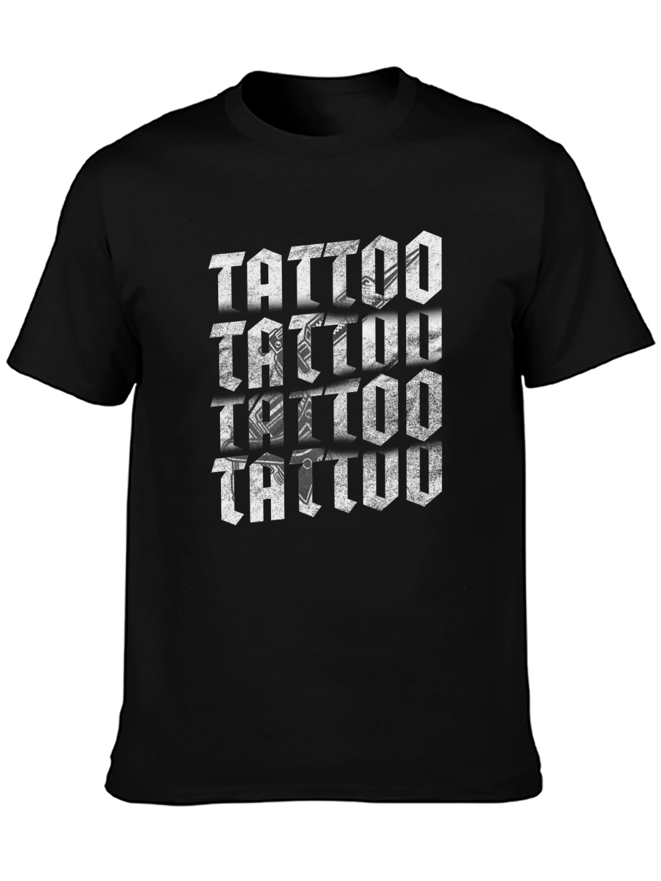 Tattoo Print Black Crew Neck T-Shirt