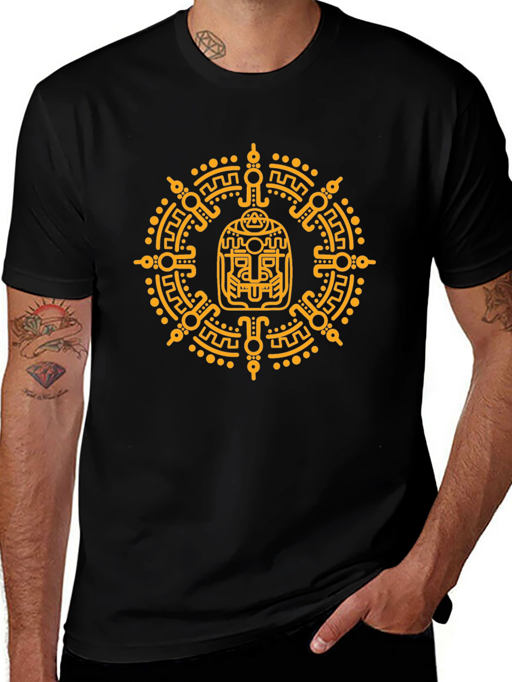 Aztec Glyph Graphic Print T-Shirt - Black