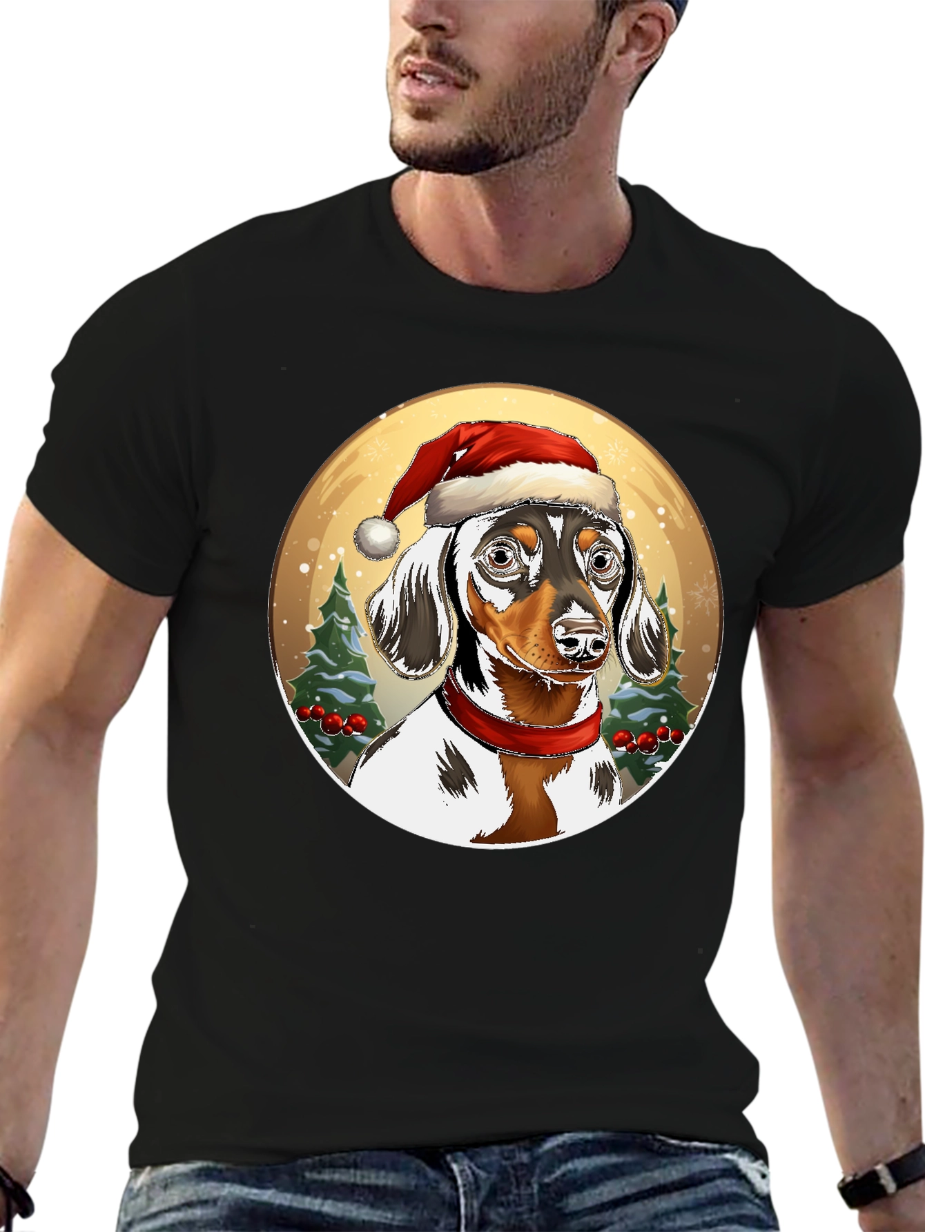 Dachshund Christmas T-Shirt - Dog Santa Hat Tee