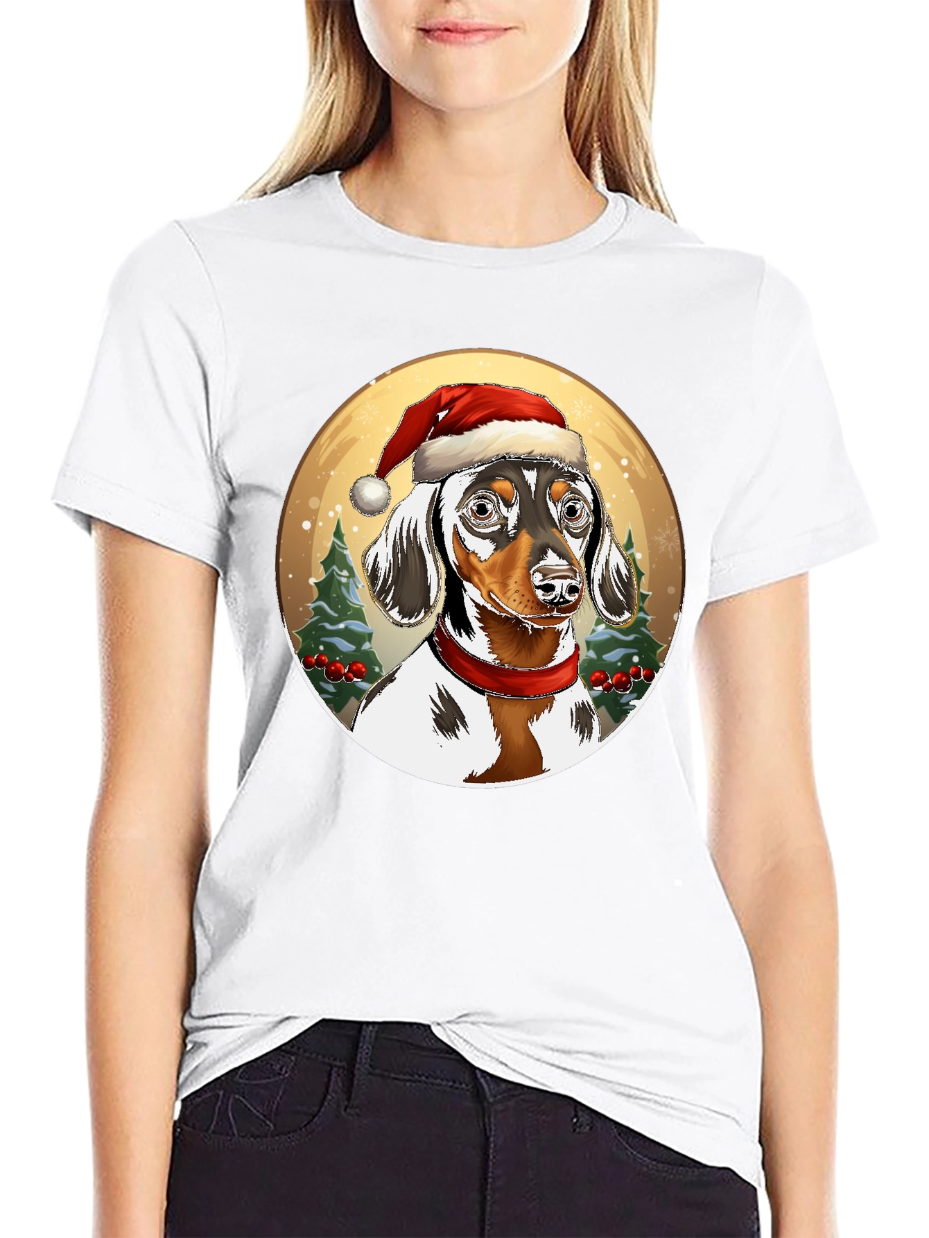 Dachshund Christmas T-Shirt - Dog Santa Hat Tee