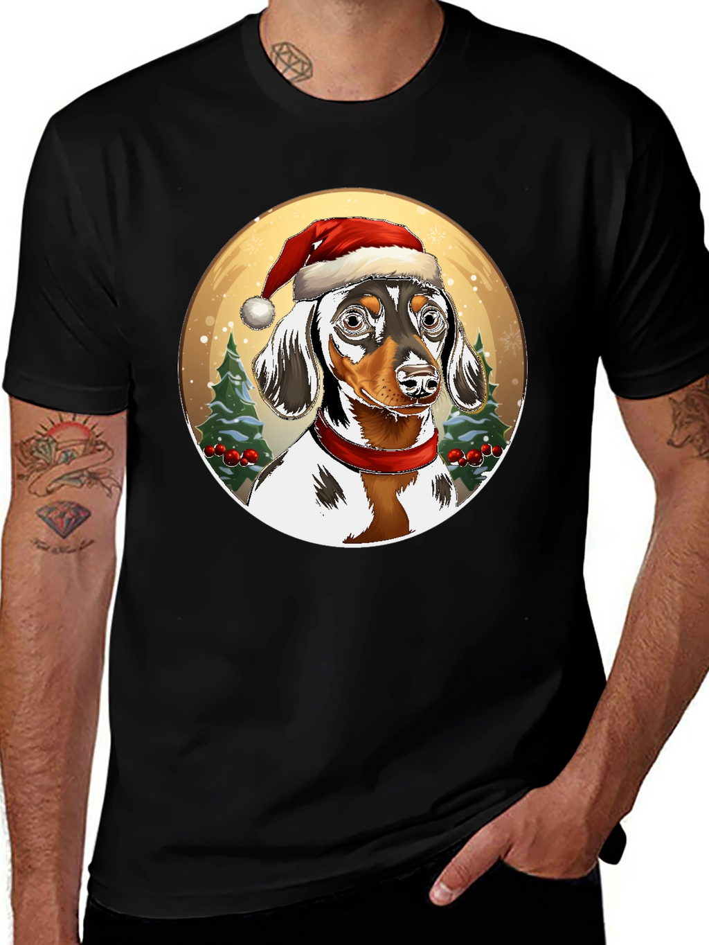 Dachshund Christmas T-Shirt - Dog Santa Hat Tee