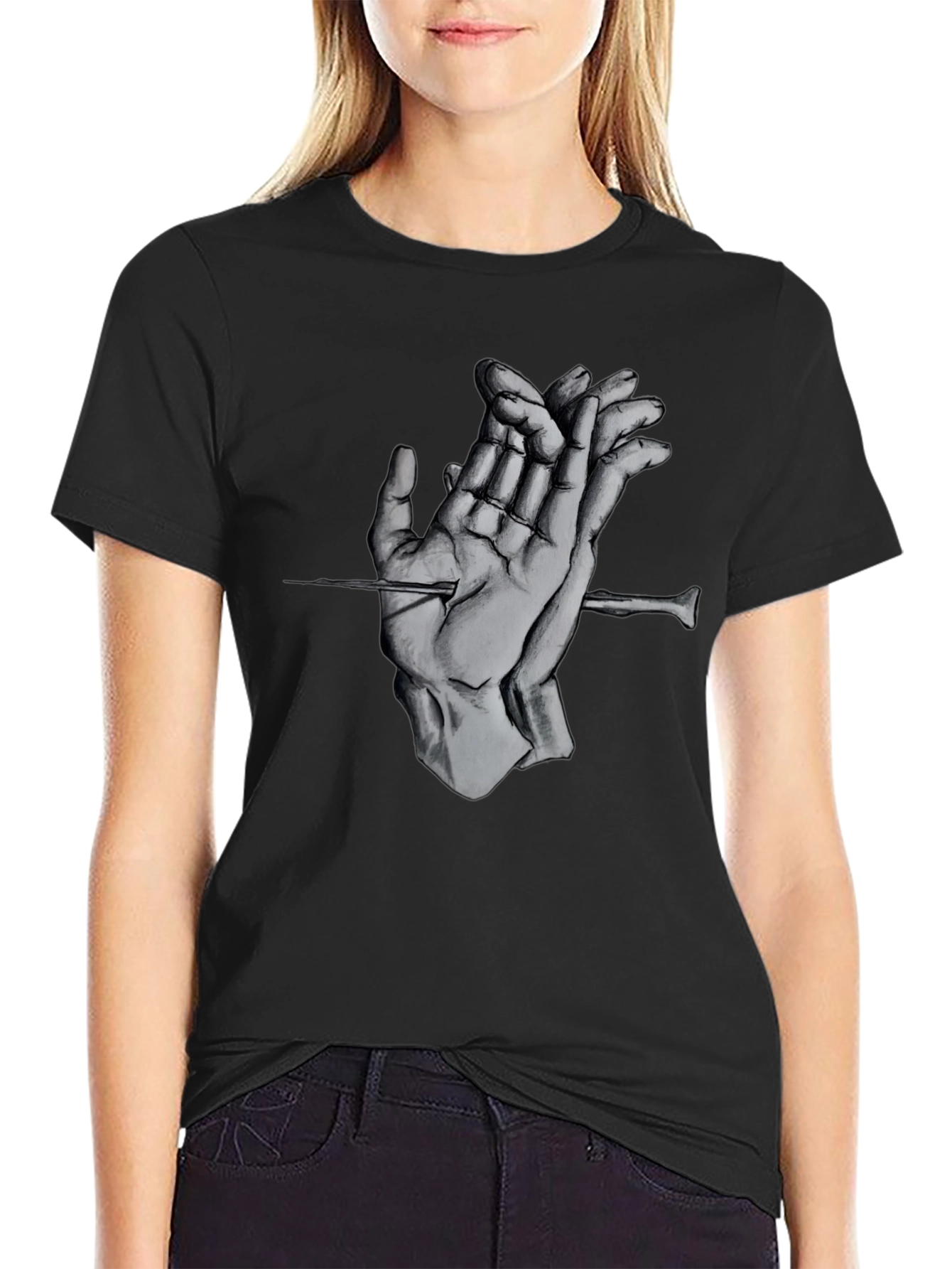 Surreal Hands Black Tee - Expressive Graphic Design