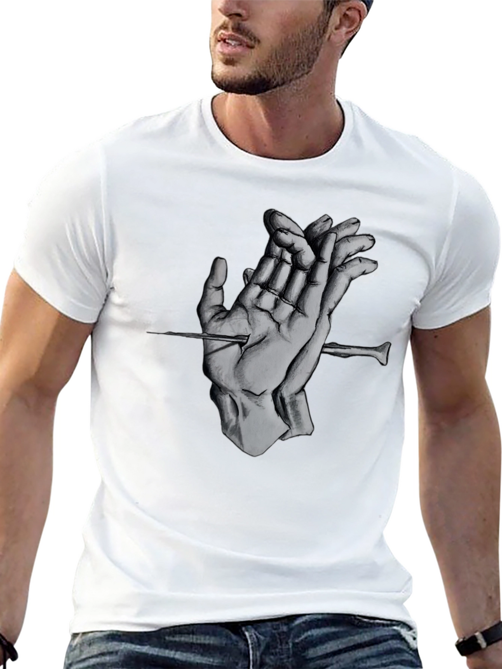Surreal Hands Black Tee - Expressive Graphic Design