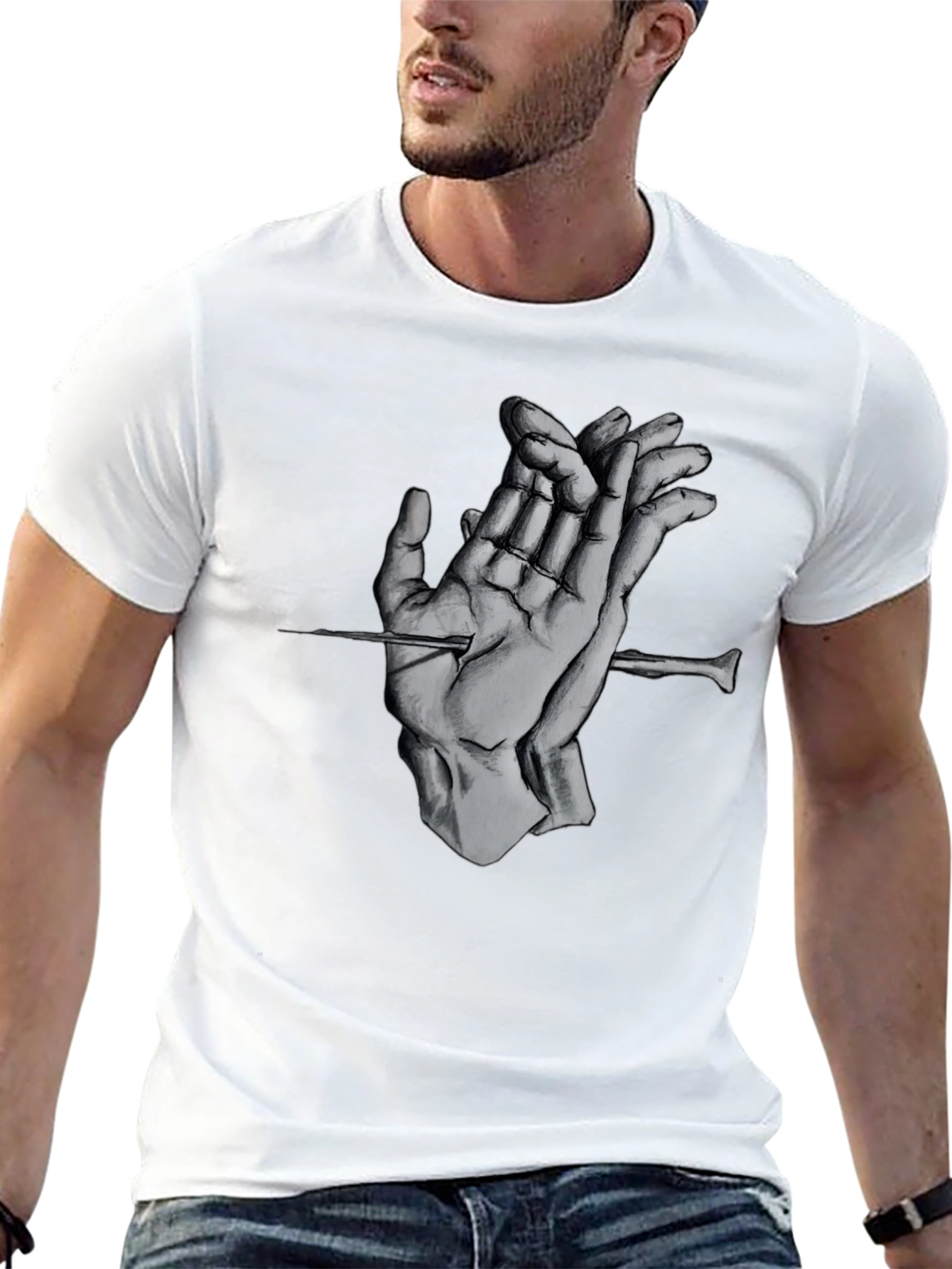 Surreal Hands Black Tee - Expressive Graphic Design
