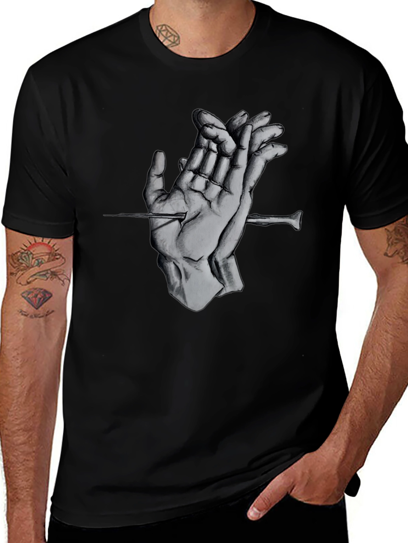 Surreal Hands Black Tee - Expressive Graphic Design