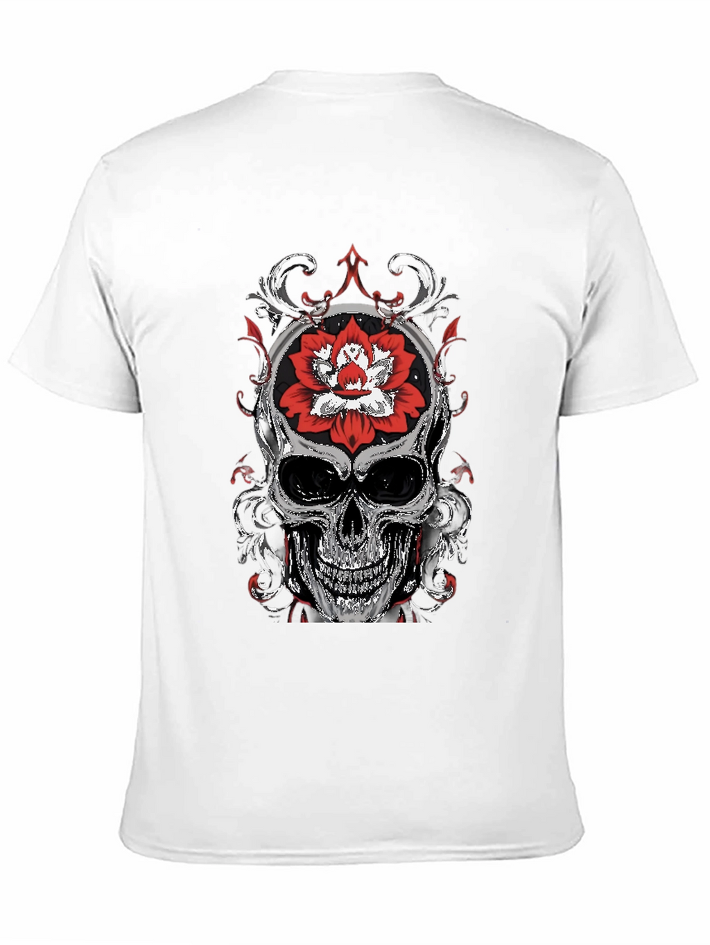 Skull and Lotus Flower Graphic T-Shirt