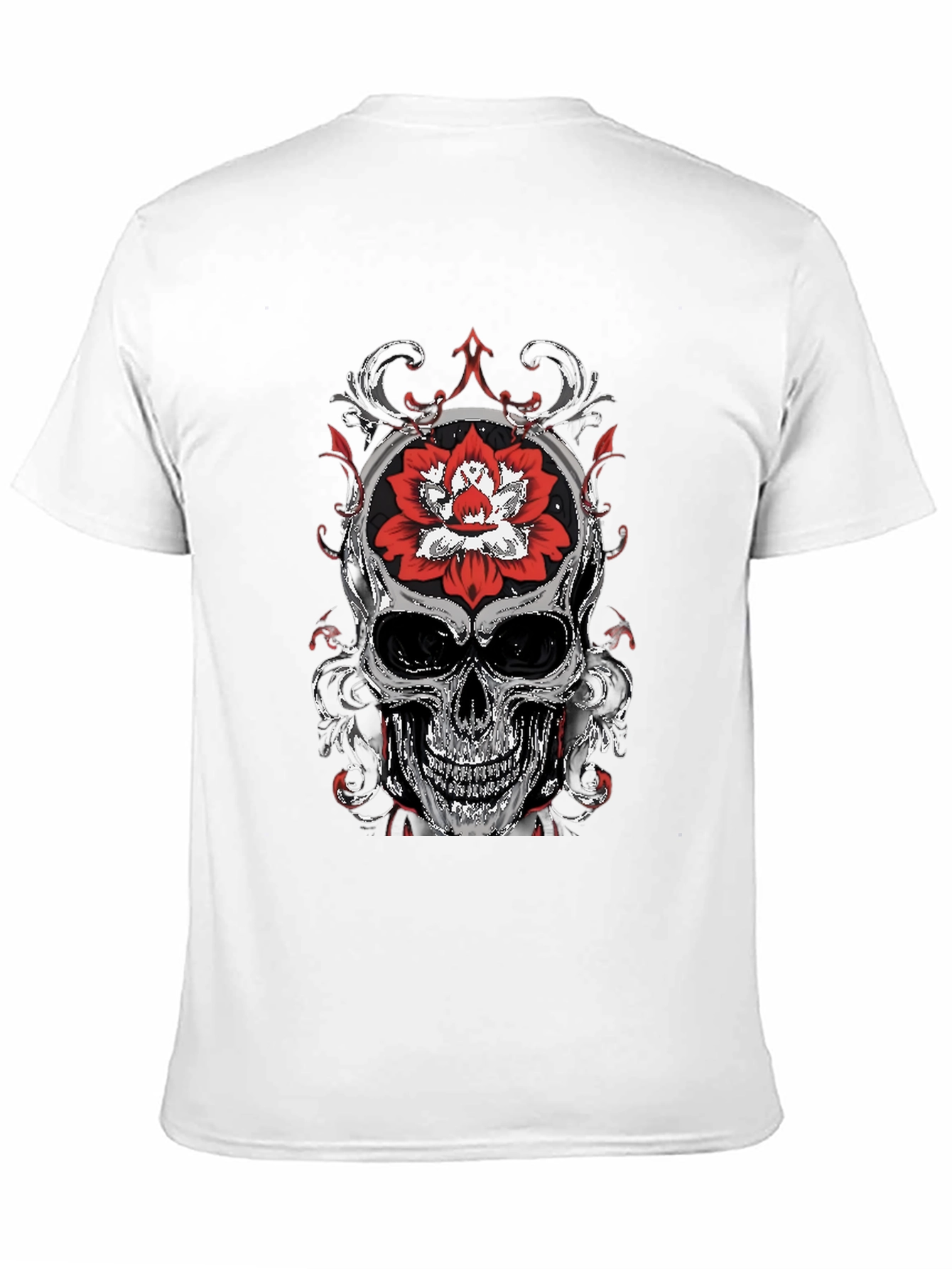 Skull and Lotus Flower Graphic T-Shirt