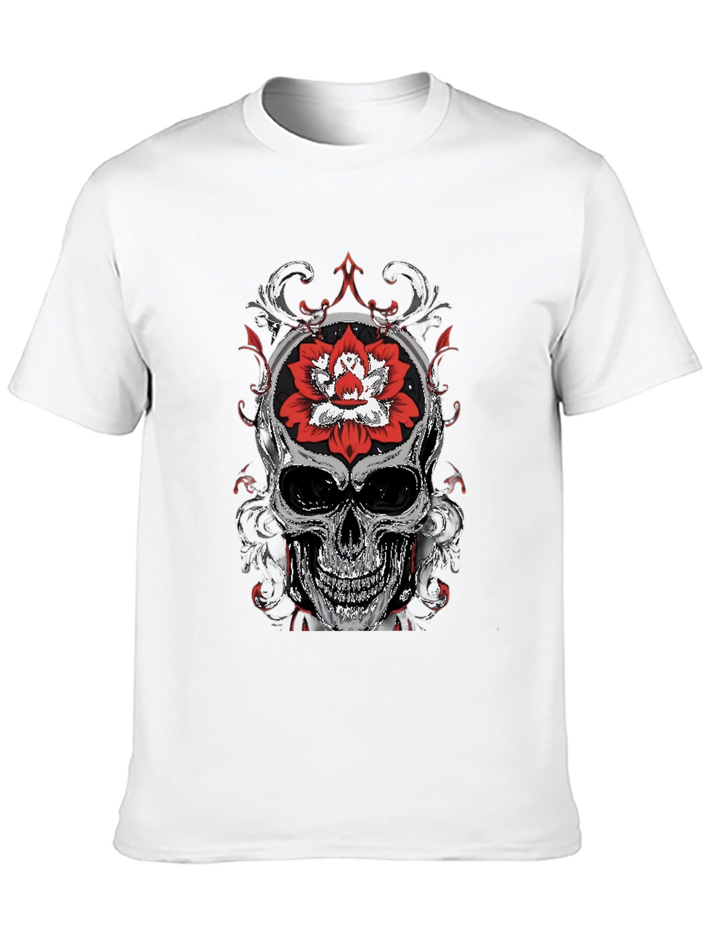 Skull and Lotus Flower Graphic T-Shirt