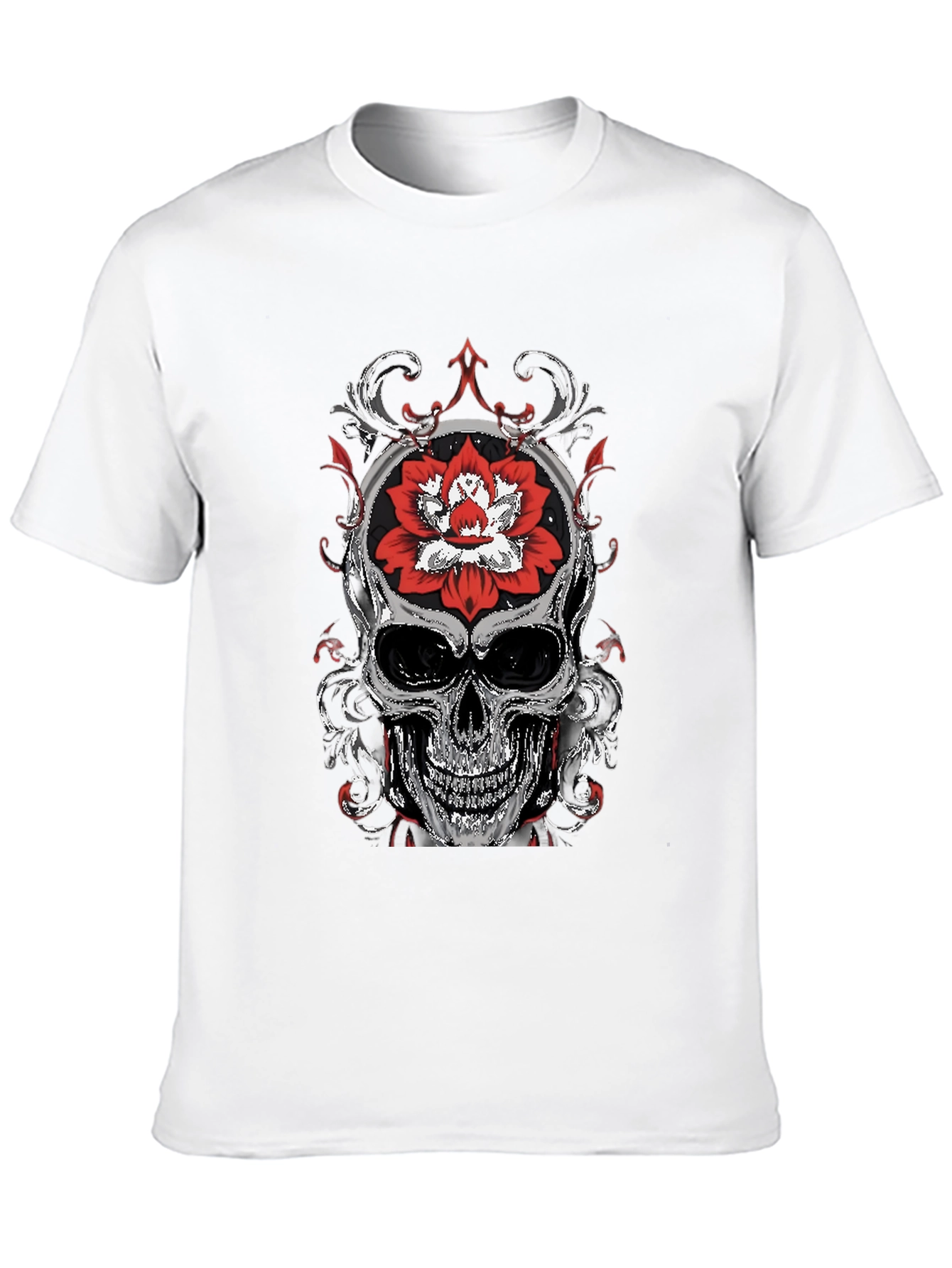 Skull and Lotus Flower Graphic T-Shirt