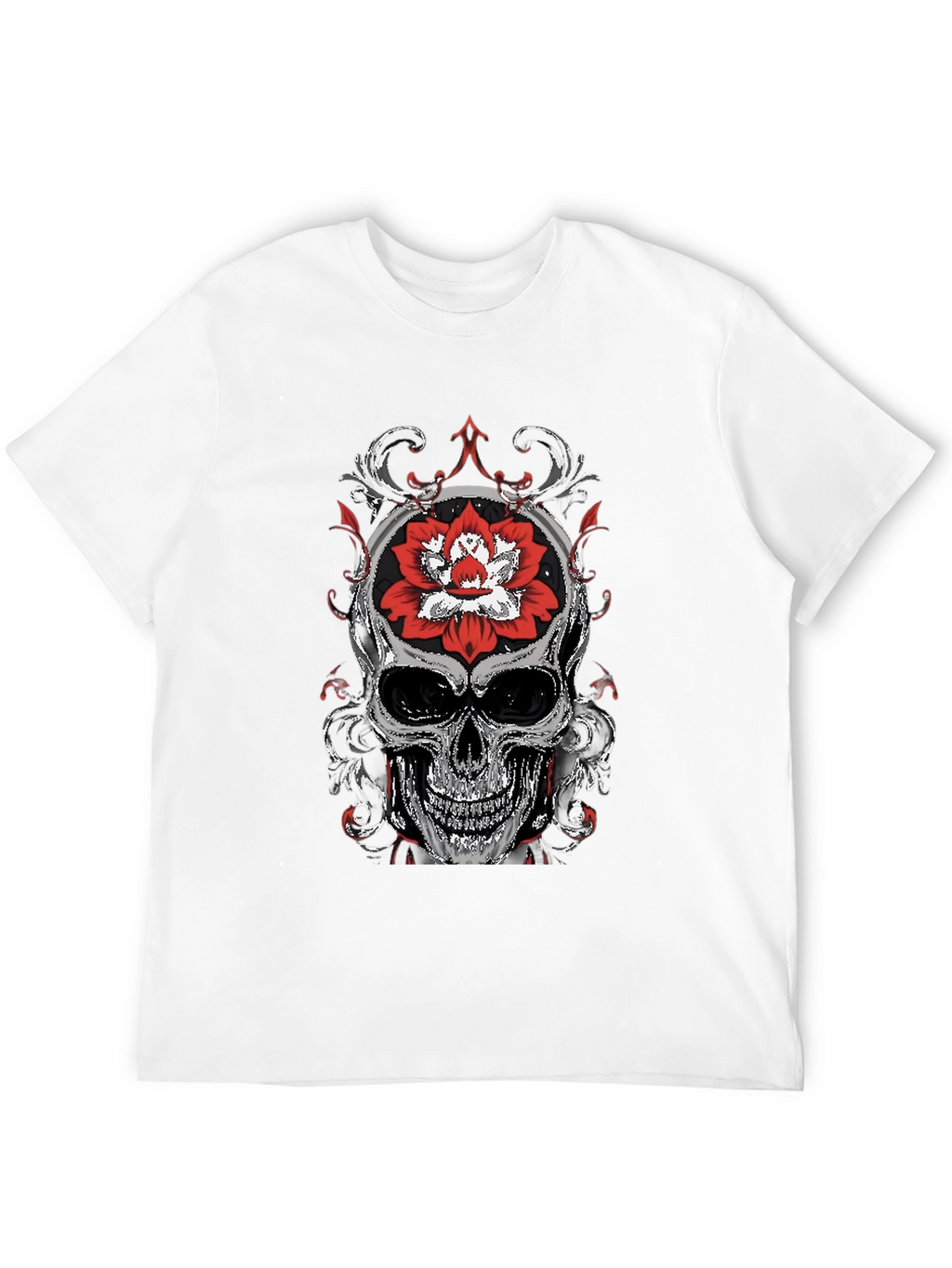 Skull and Lotus Flower Graphic T-Shirt