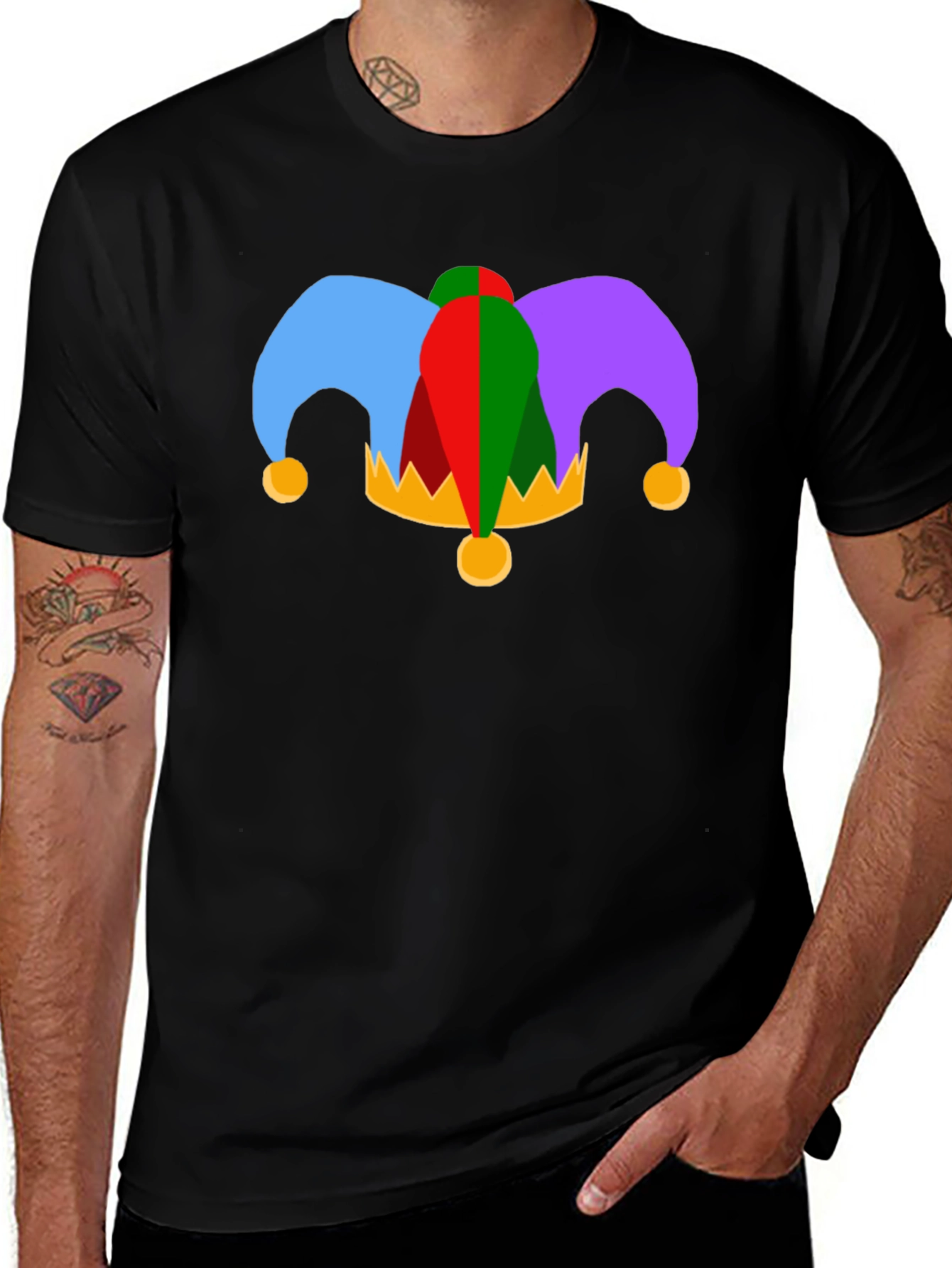 Jester Hat Graphic Tee - Black Cotton T-Shirt