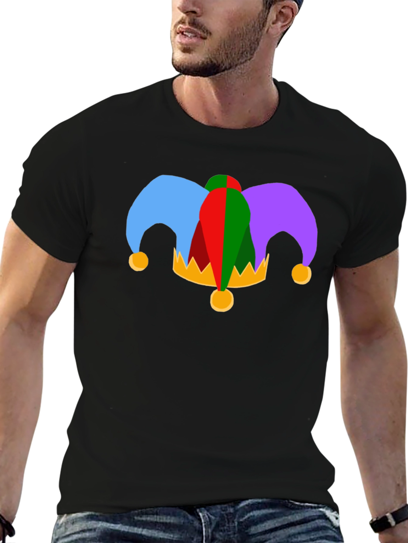 Jester Hat Graphic Tee - Black Cotton T-Shirt