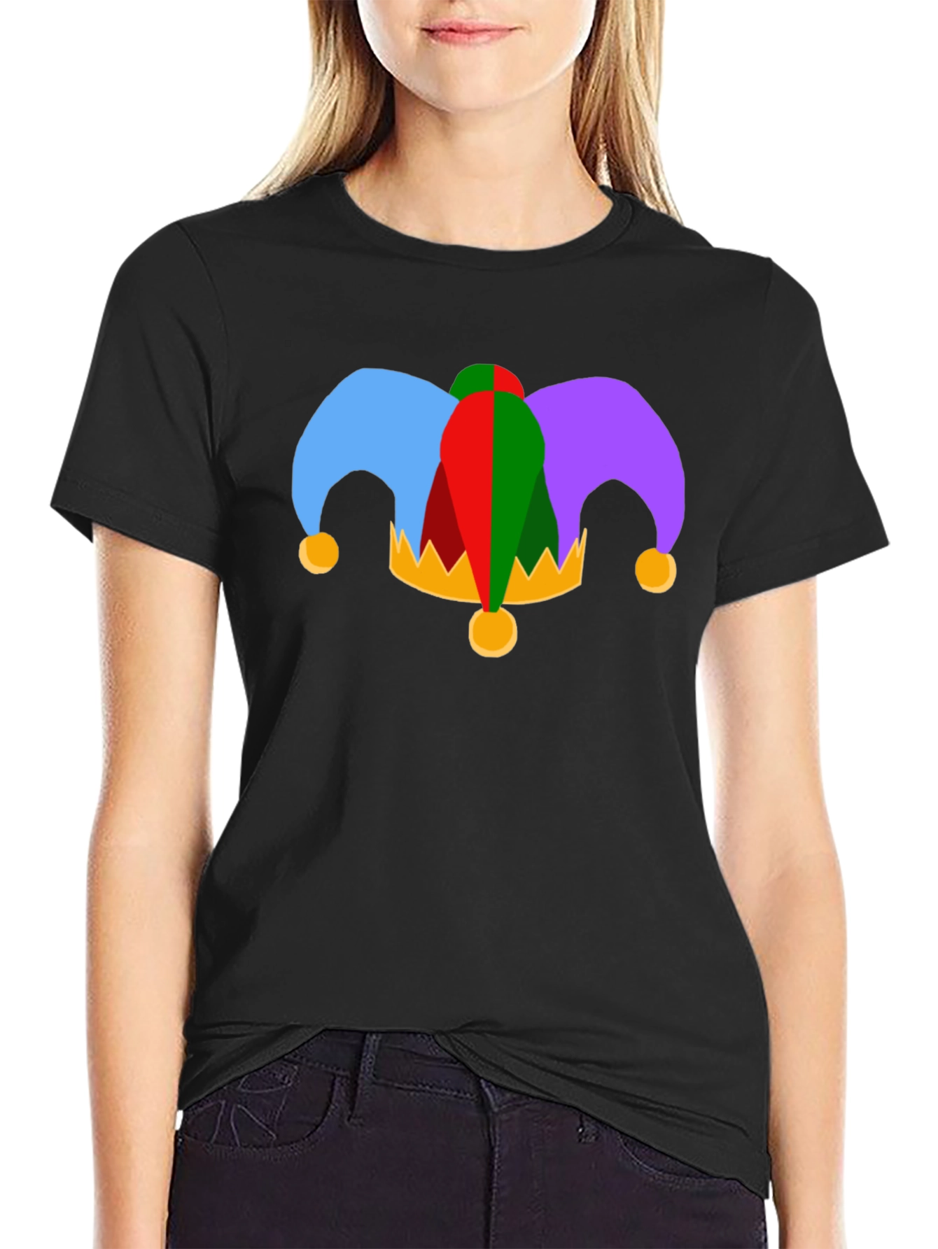 Jester Hat Graphic Tee - Black Cotton T-Shirt