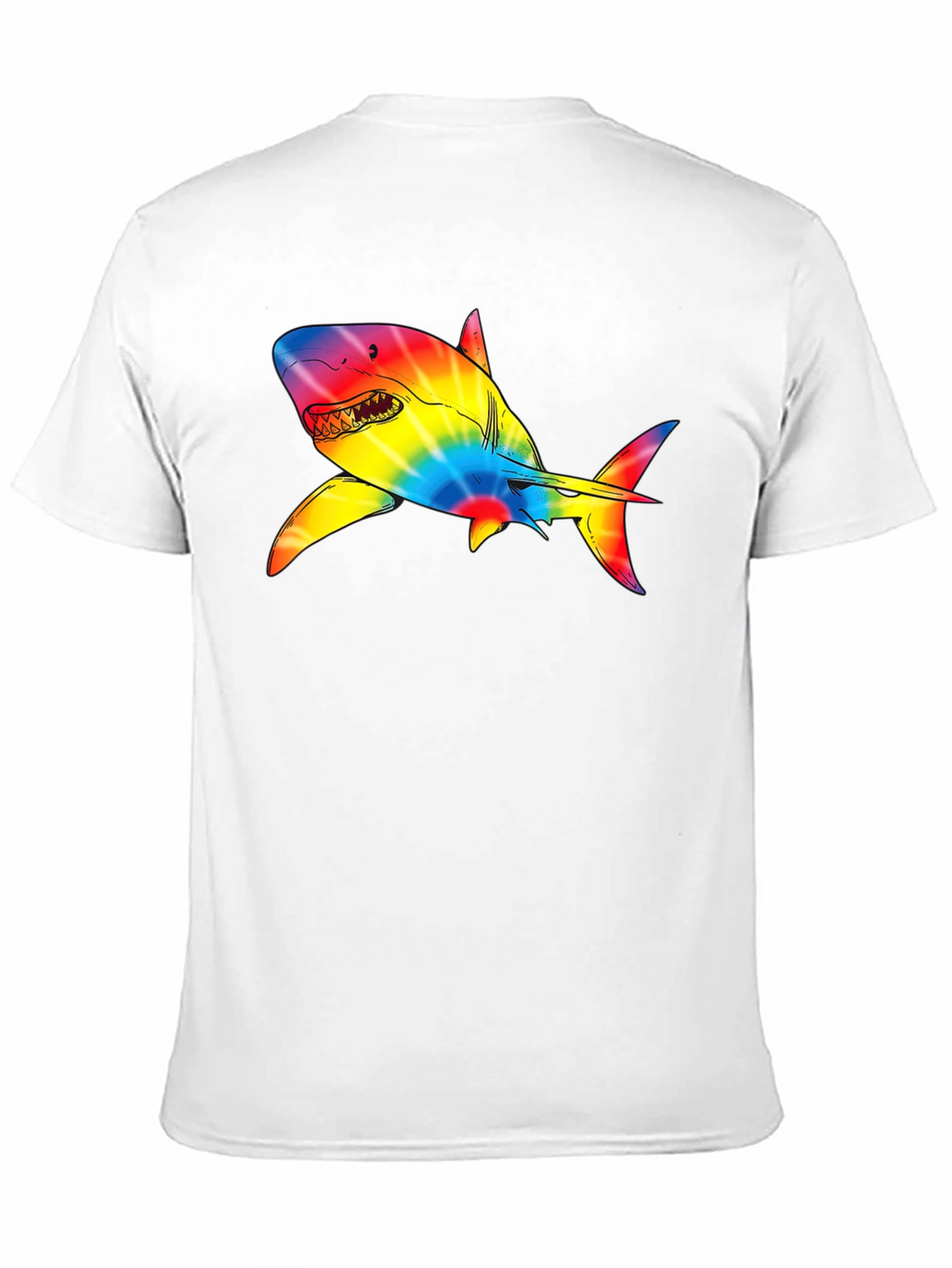Rainbow Tie-Dye Shark Graphic Black T-Shirt