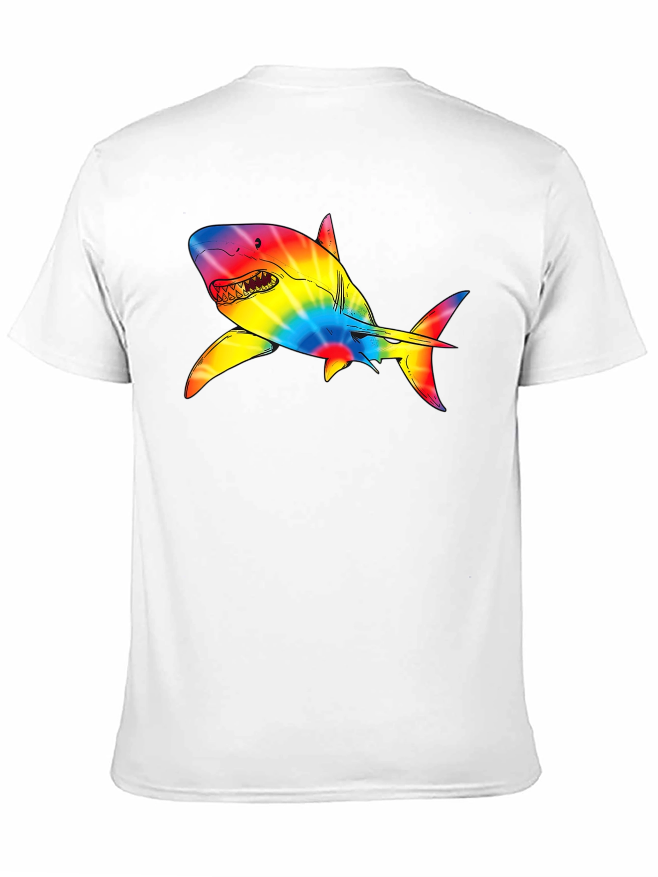 Rainbow Tie-Dye Shark Graphic Black T-Shirt