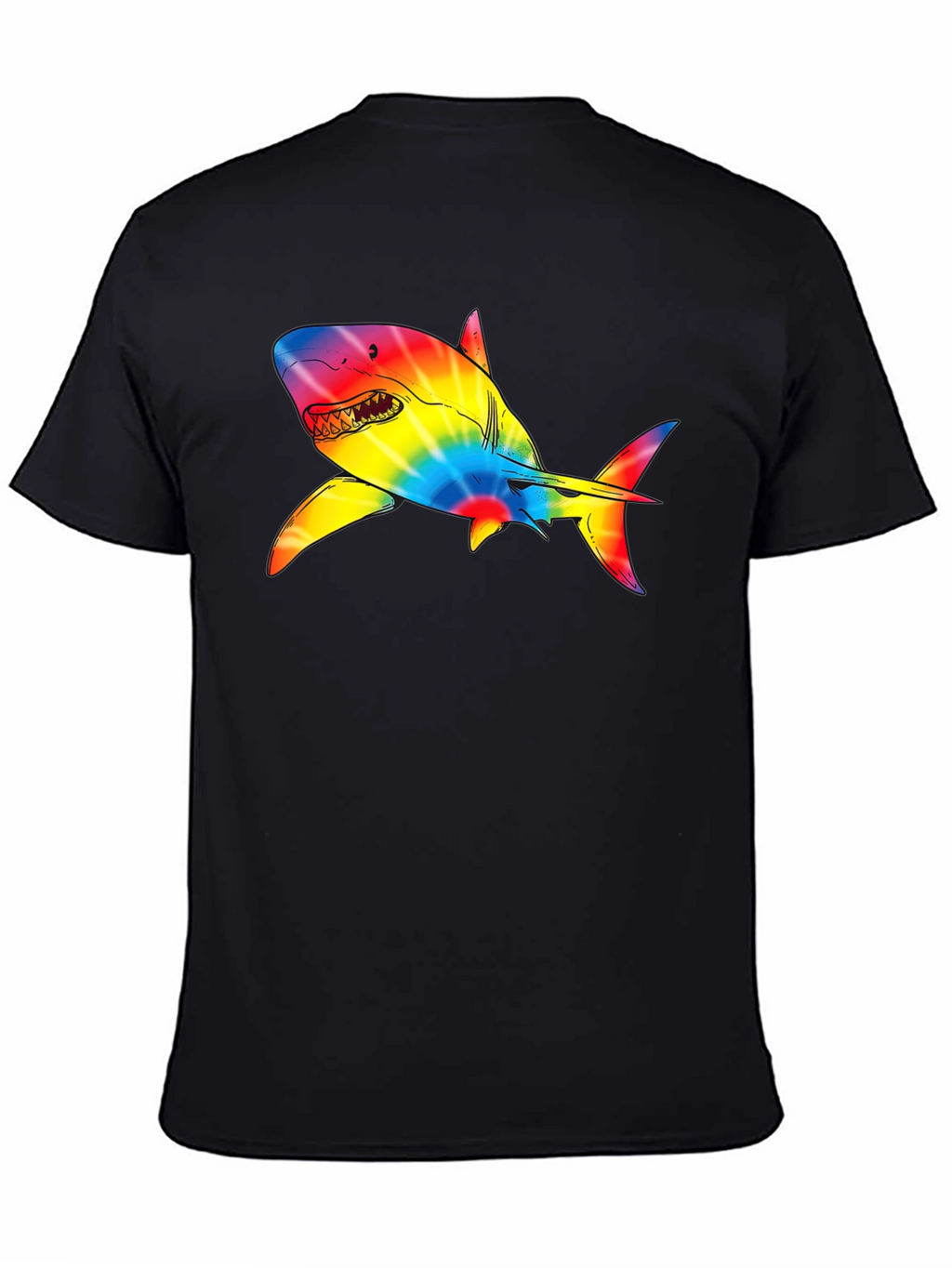Rainbow Tie-Dye Shark Graphic Black T-Shirt