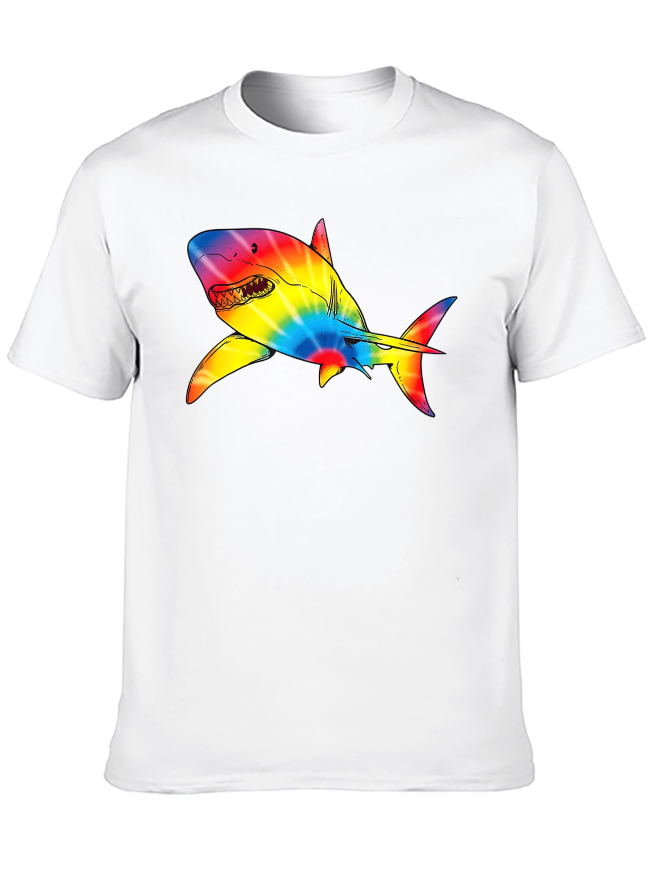 Rainbow Tie-Dye Shark Graphic Black T-Shirt