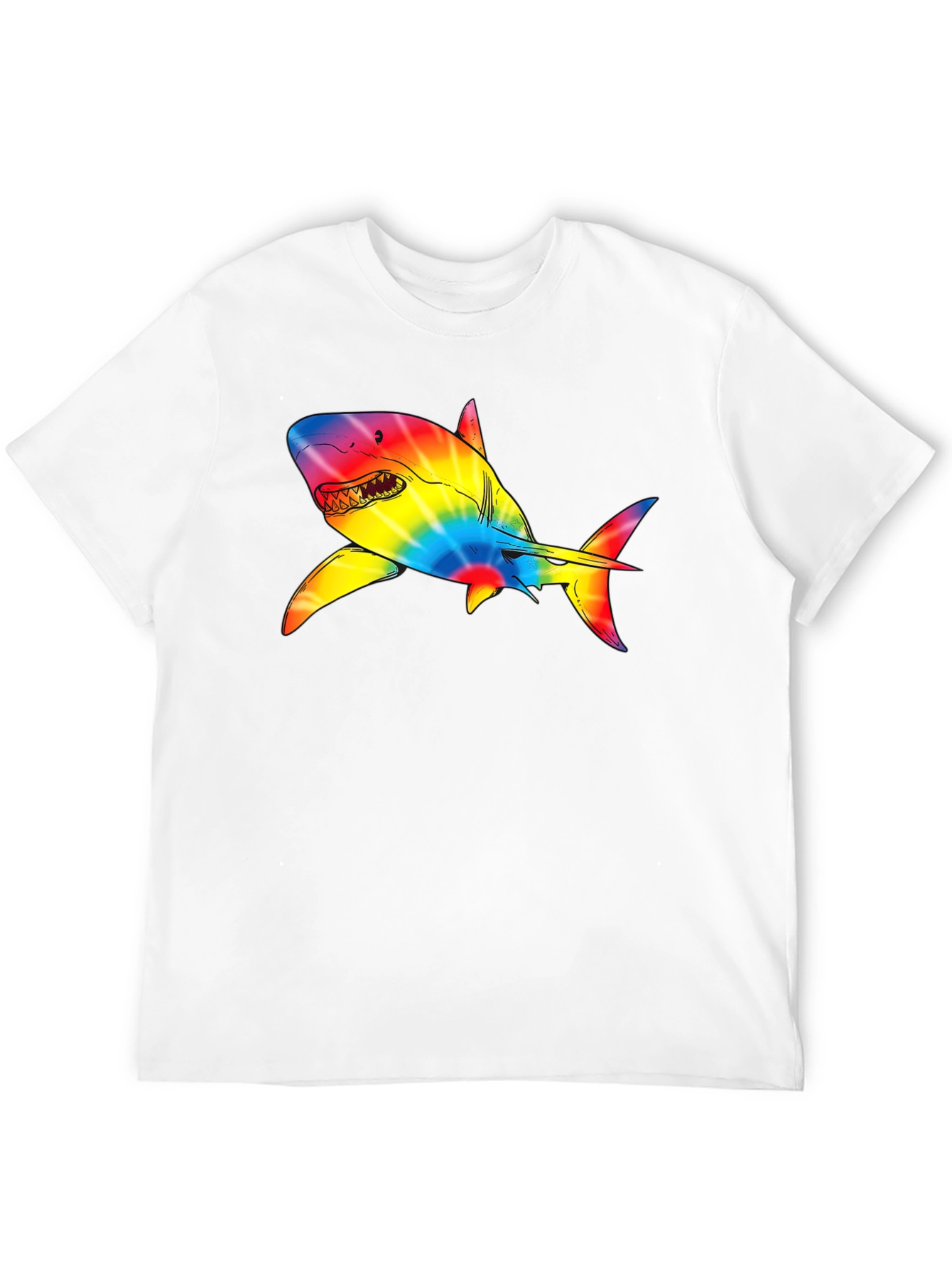 Rainbow Tie-Dye Shark Graphic Black T-Shirt