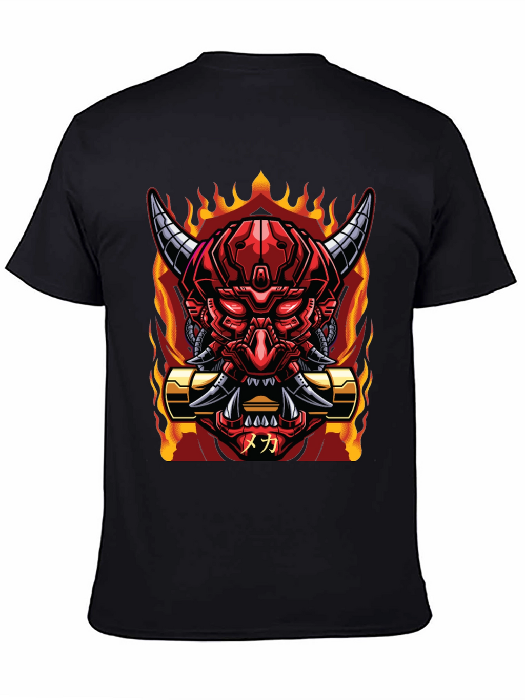 Cyberpunk Oni Demon T-Shirt - Fiery Mech Style