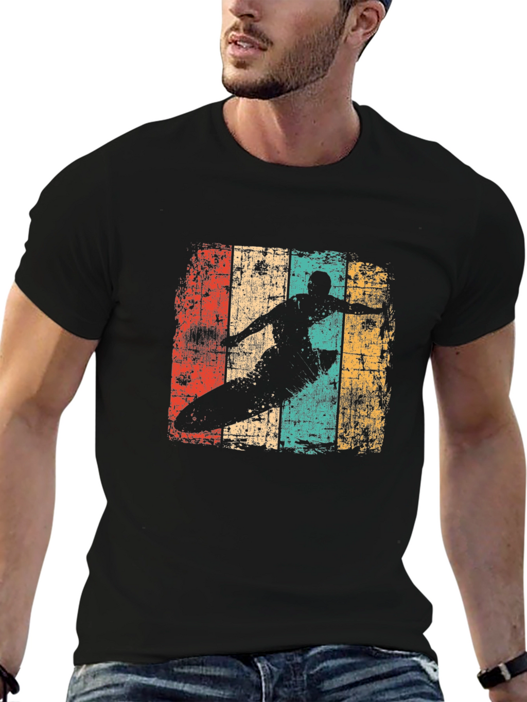 Retro Surfer Graphic Tee - Black