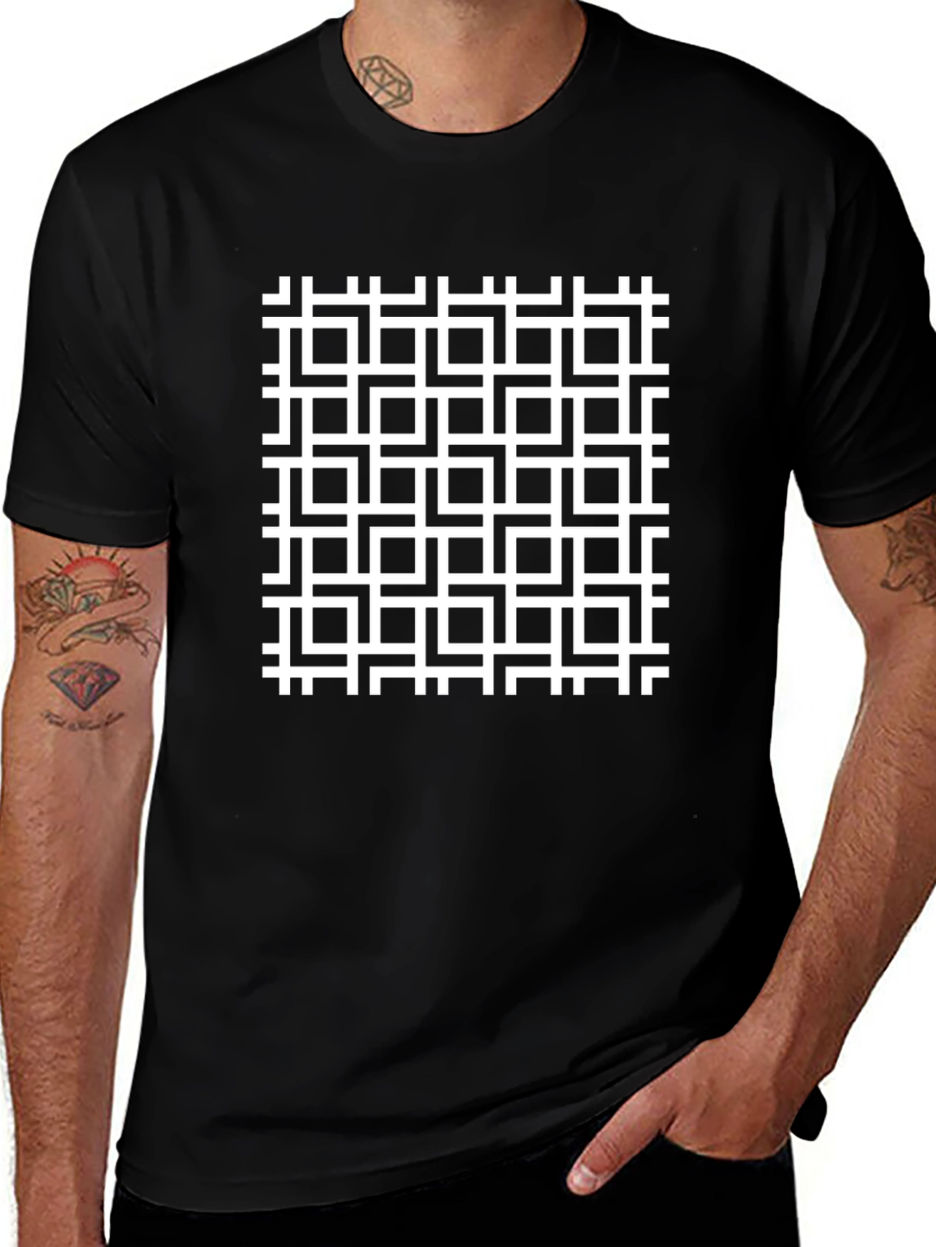 Geometric Patterned Black T-Shirt