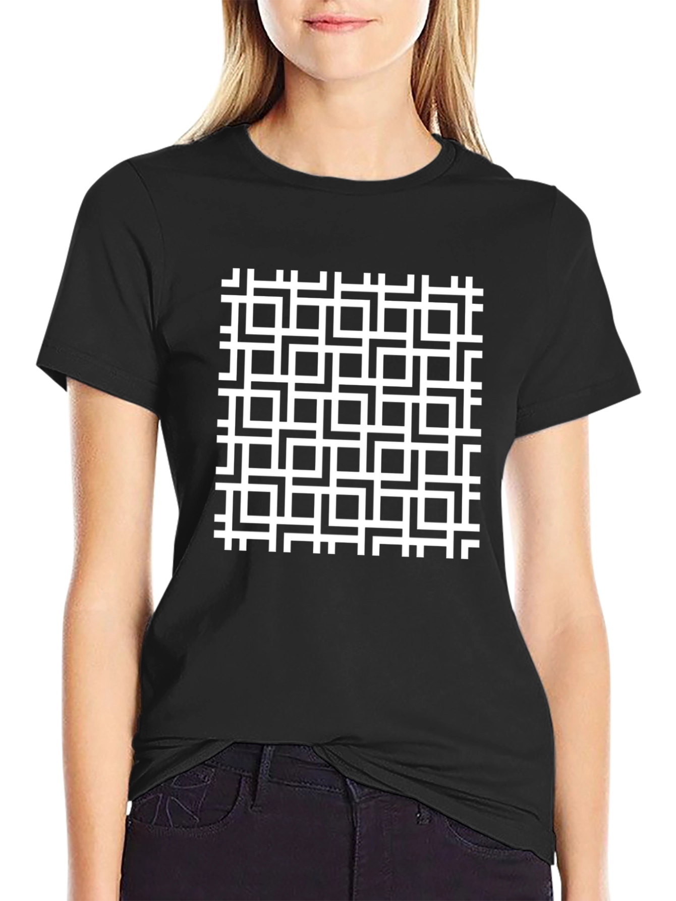 Geometric Patterned Black T-Shirt