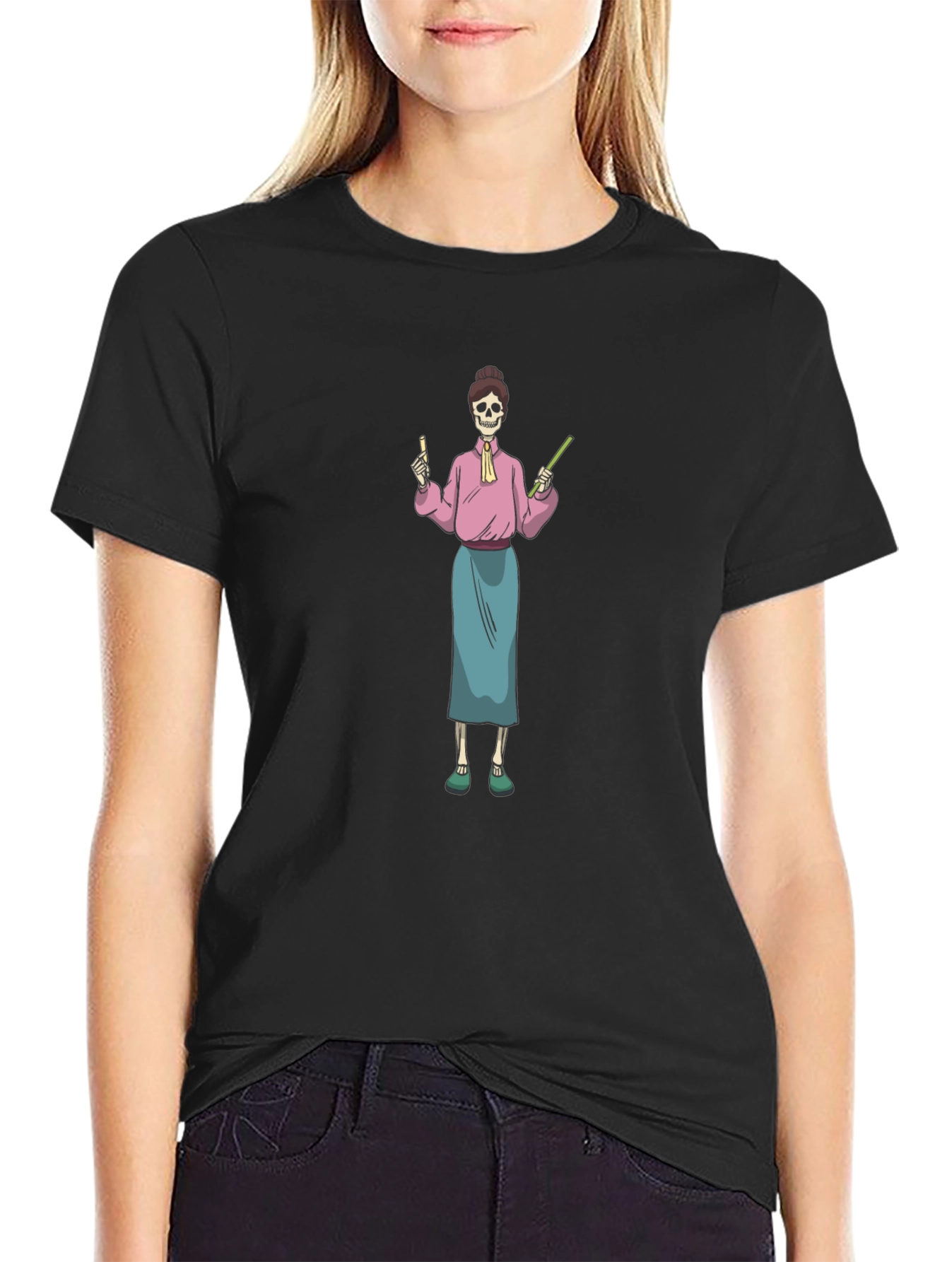 Skeleton Teacher Graphic T-Shirt