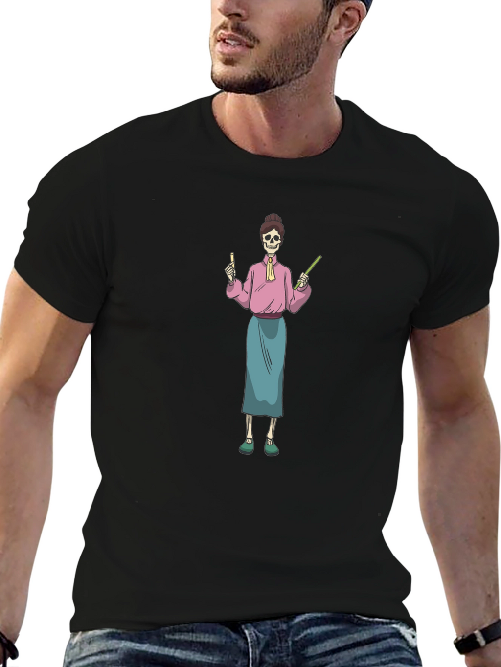 Skeleton Teacher Graphic T-Shirt
