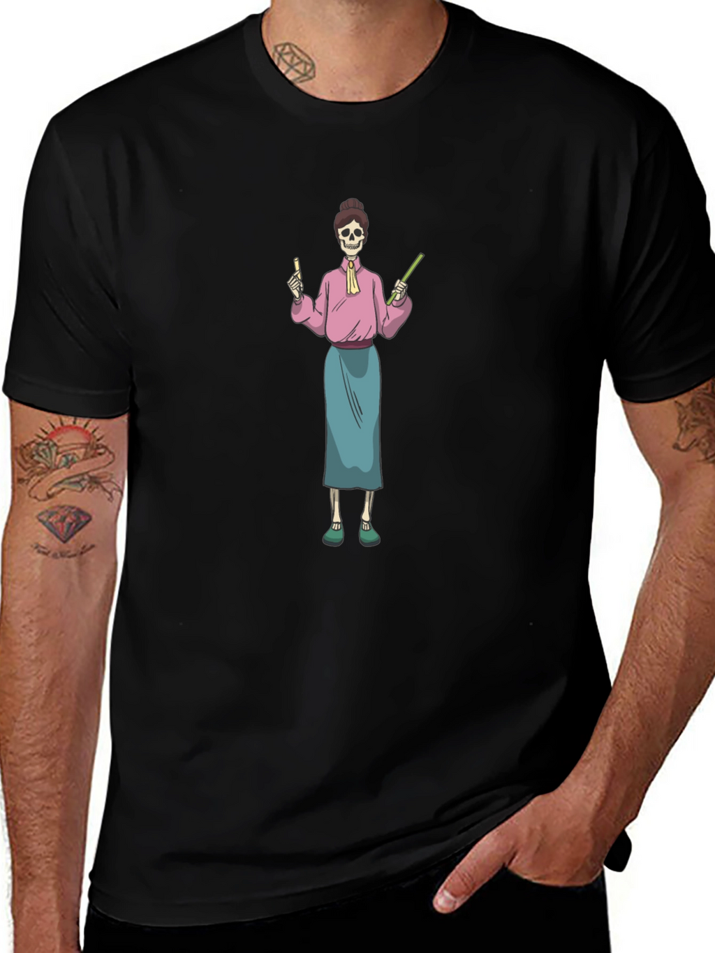Skeleton Teacher Graphic T-Shirt