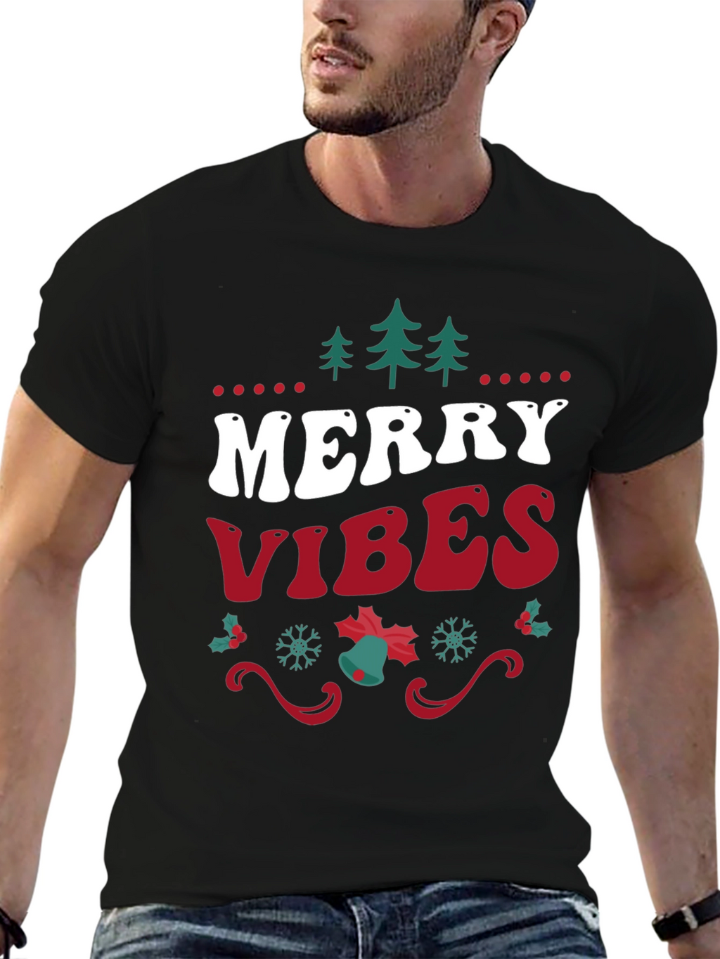 Merry Vibes Christmas Graphic Tee - Holiday Fun!